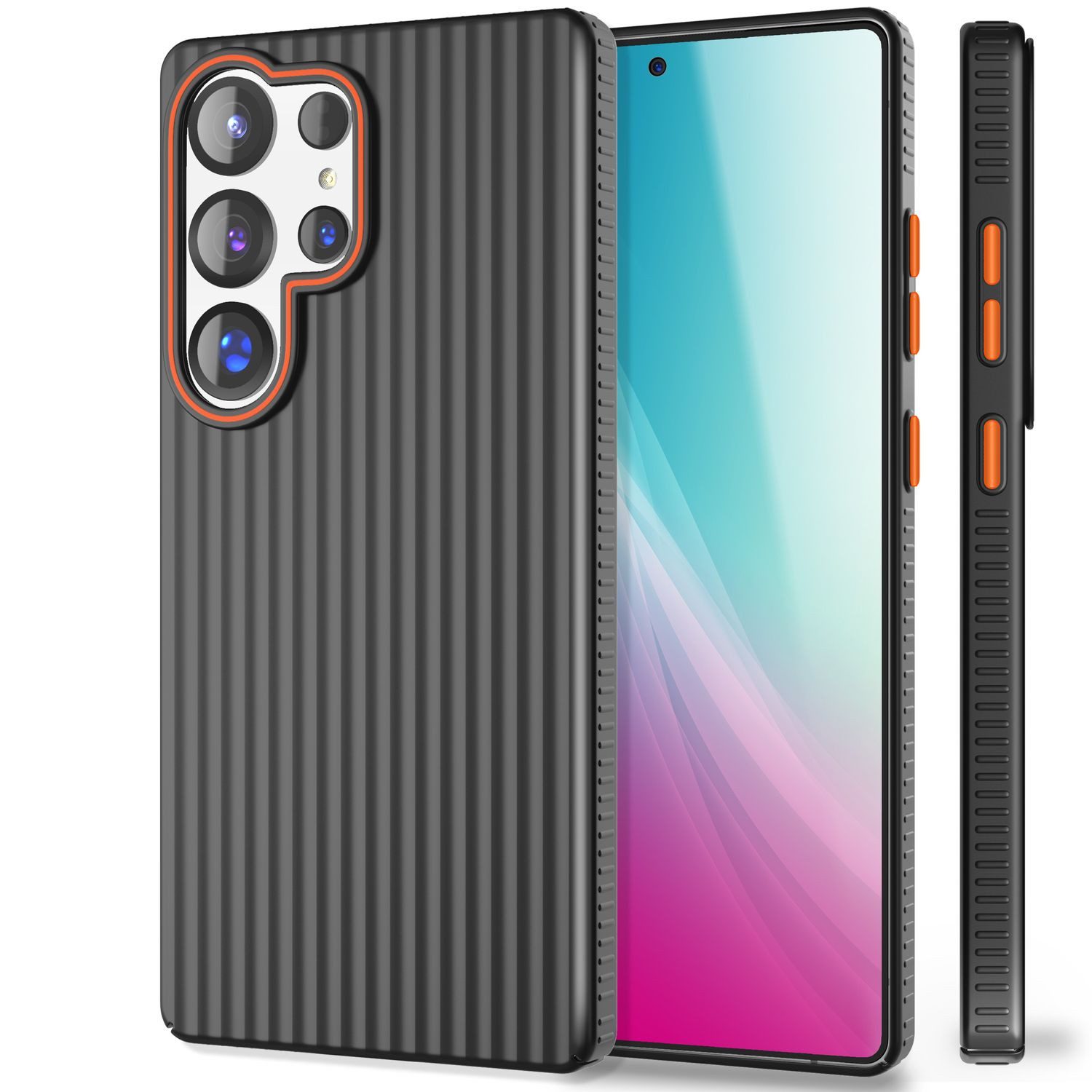 Nalia Smartphone-Hülle Samsung Galaxy S25 Ultra, Nova / Dünnes Leichtes Hardcase / Wellenstruktur Design / Metall Optik