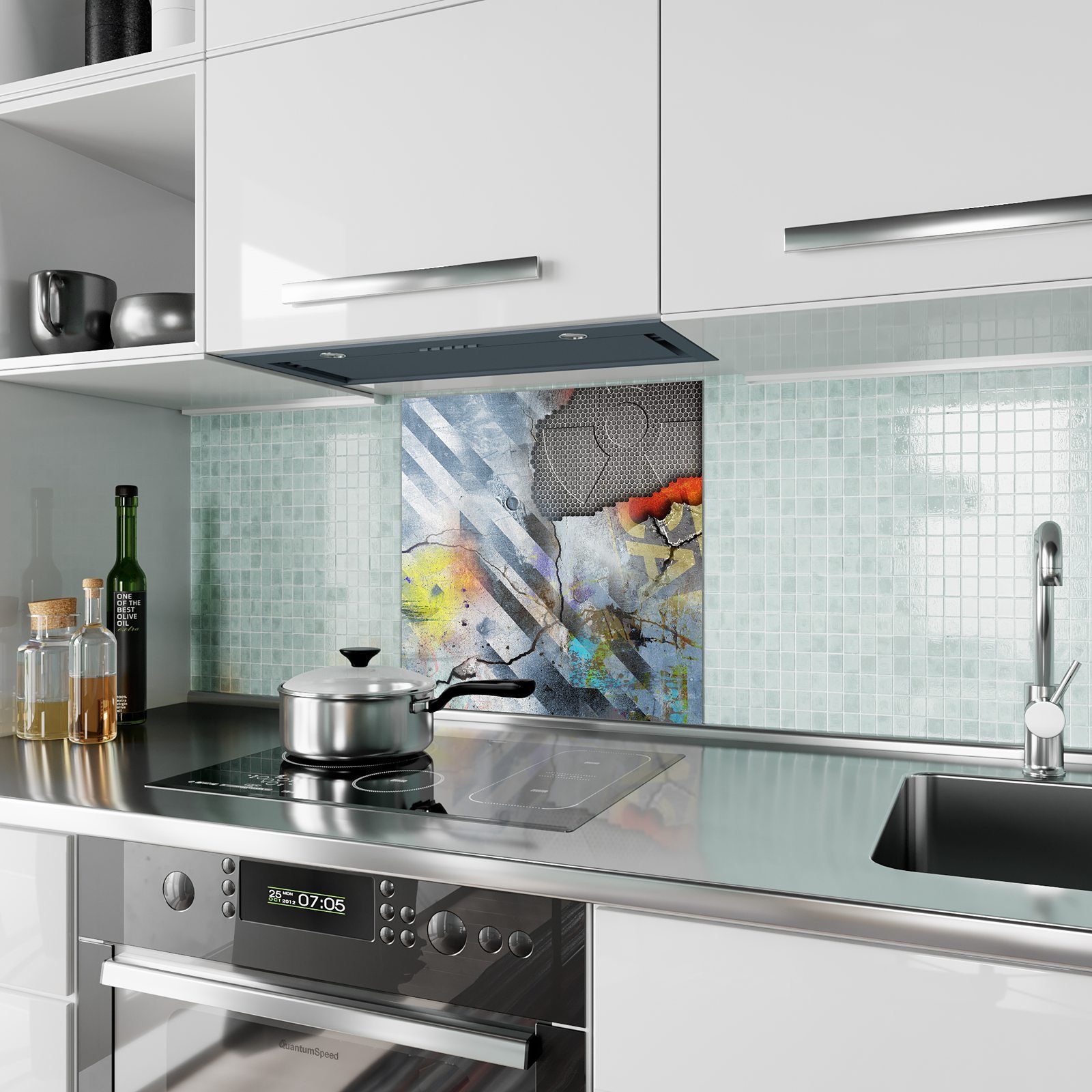 Glas Riss Platte Abstrakter Primedeco Küchenrückwand in Spritzschutz