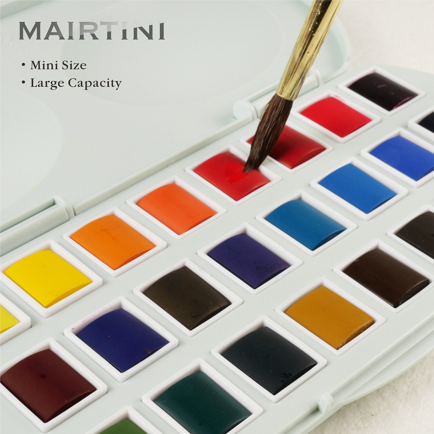 Mairtini Aquarellfarbe Set – 24 Farben in halben Näpfchen – mit Elegantes Ovaler Etui, Ideal für unterwegs & kreative Momente