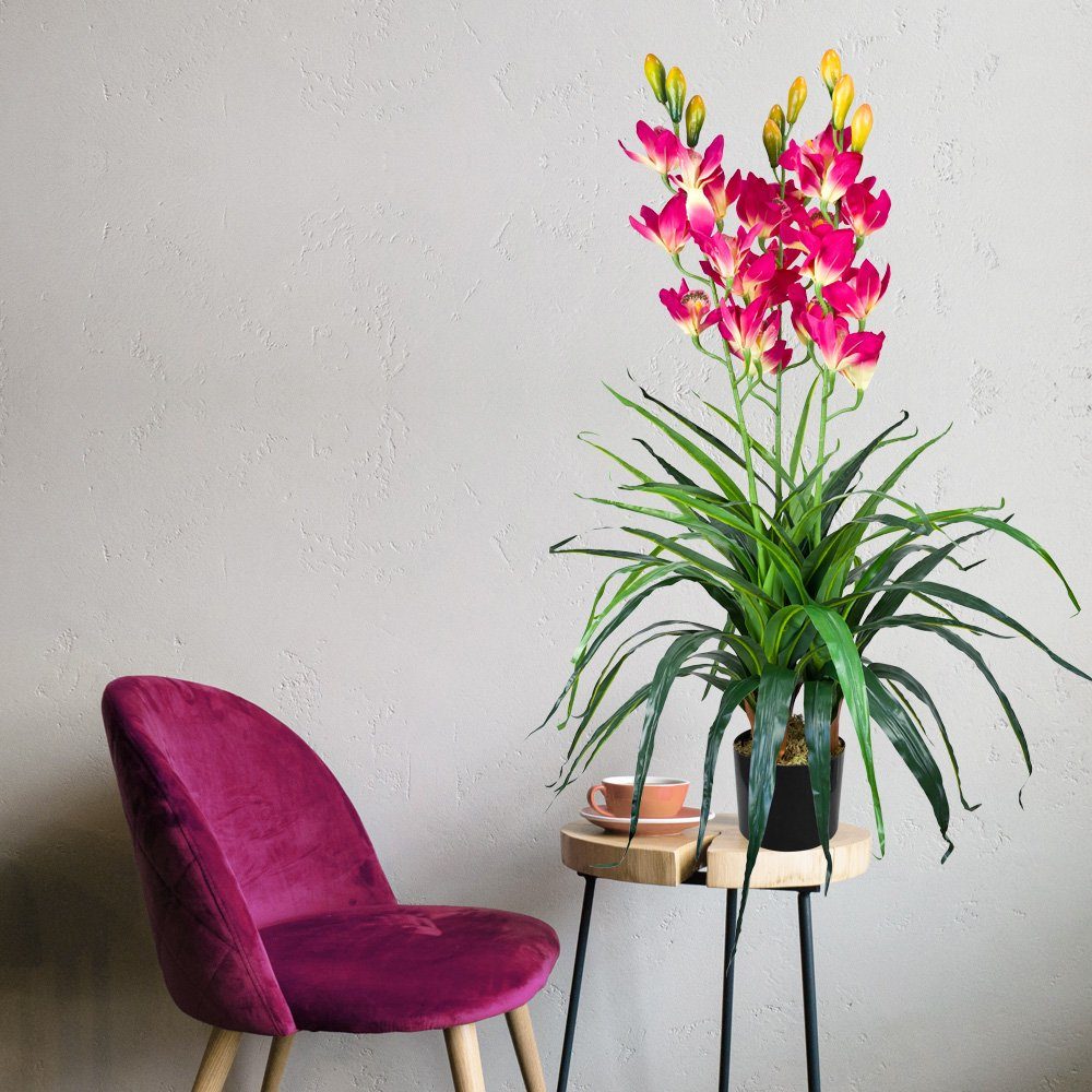 Kunstorchidee Künstliche Pflanze Rosa 100 Decovego, Kunstpflanze 100cm, cm mit Höhe Orchidee Topf