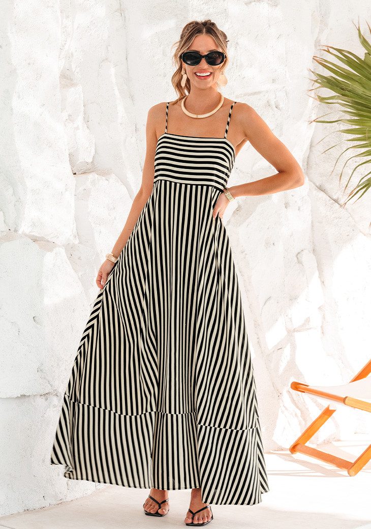 Cupshe Maxikleid Ärmellos Quadratischer Ausschnitt Gestreift