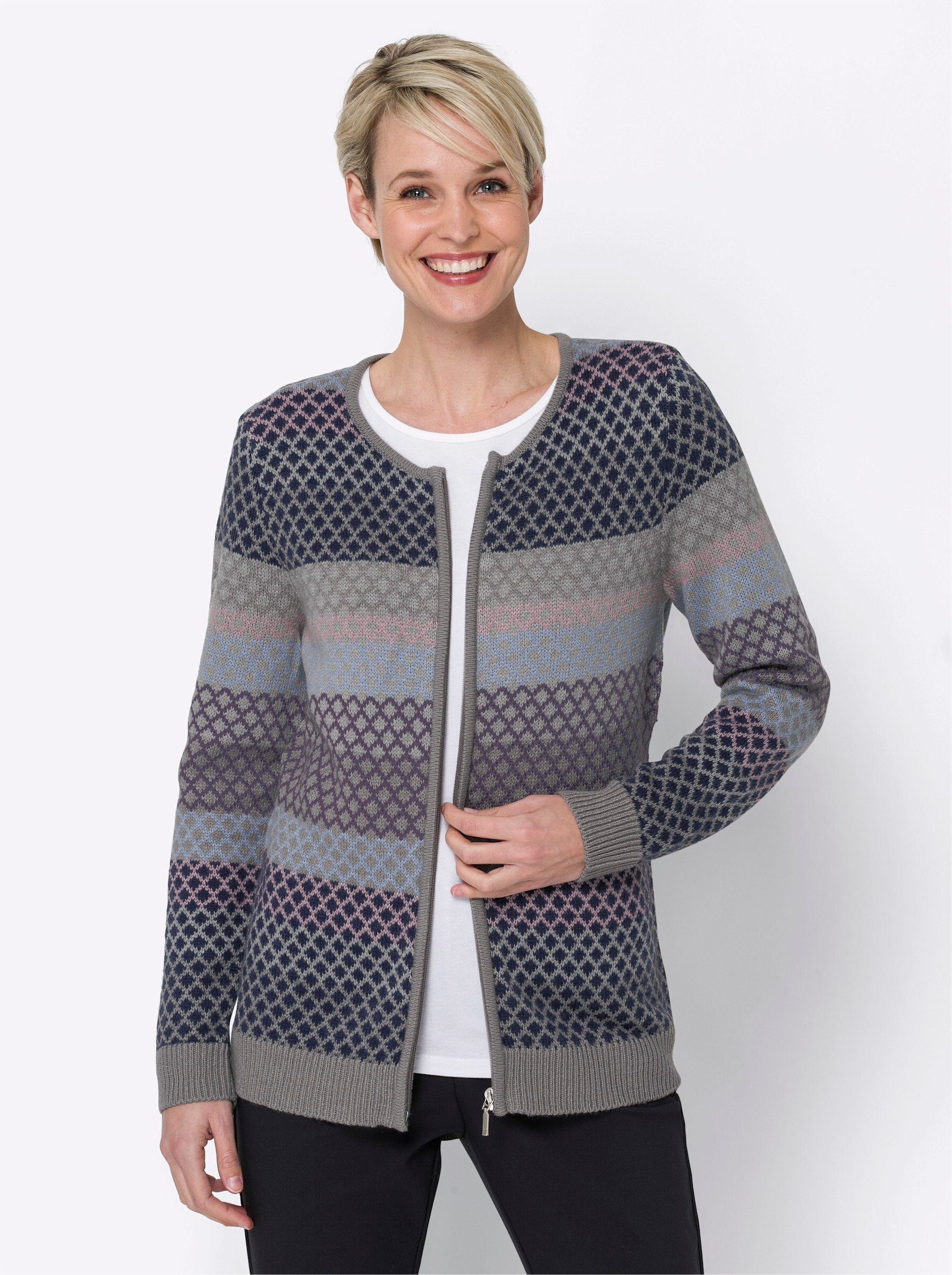 Sieh an! Strickjacke Strickjacke Langarm Jacquard