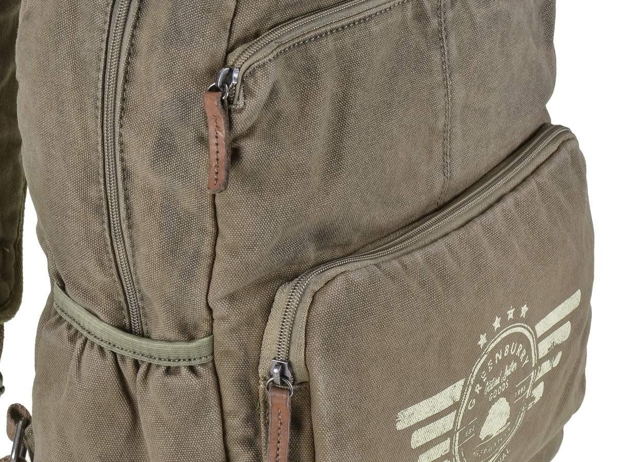 Greenburry Tagesrucksack Aviator, Rucksack, mit Notebookfach 32x31cm, rustikales starkes Canvas