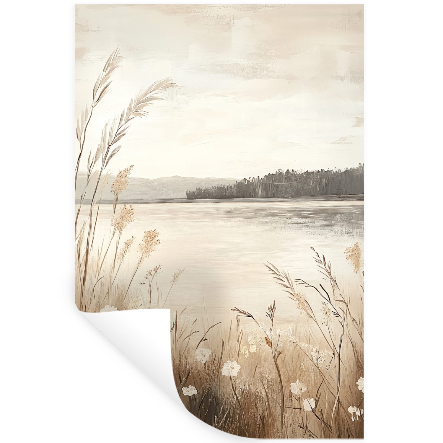 MuchoWow Wandsticker See - Wasser - Natur - Beige (1 St), Wandaufkleber, Selbstklebend, Wohnzimmer, 20x30 cm