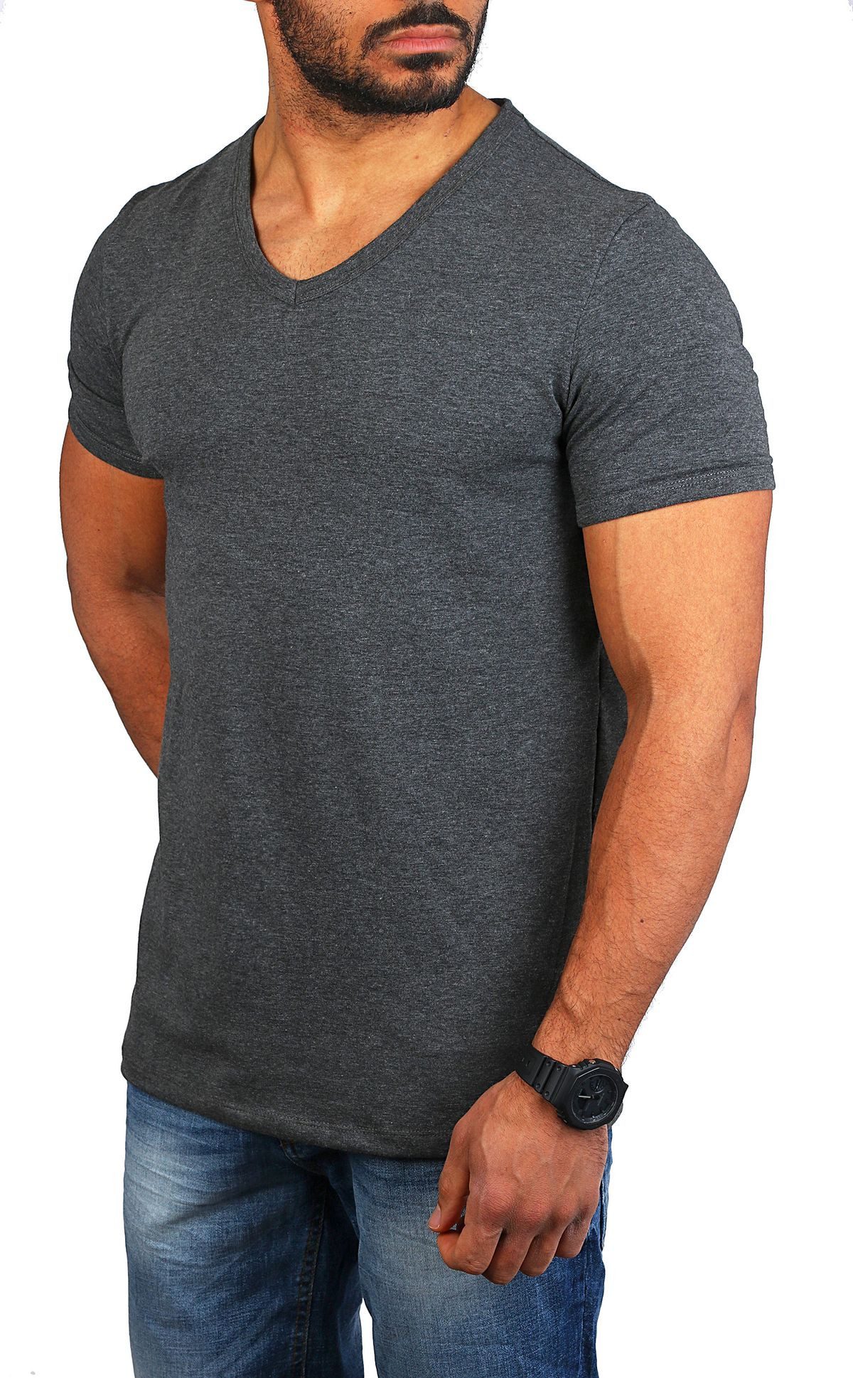 CARISMA T-Shirt Herren Uni Basic tief-breit geschnittener V-Ausschnitt v-neck 4644 V-Ausschnitt unifarben kurzarm slim fit