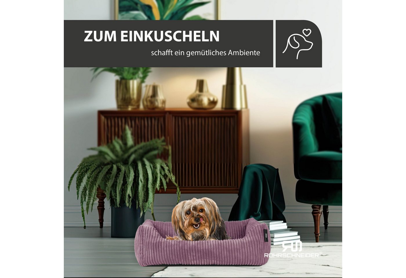Thumbnail - Rohrschneider Tierbett Hundebett Hundekorb Cordstoff, inkl. Gassibeutel