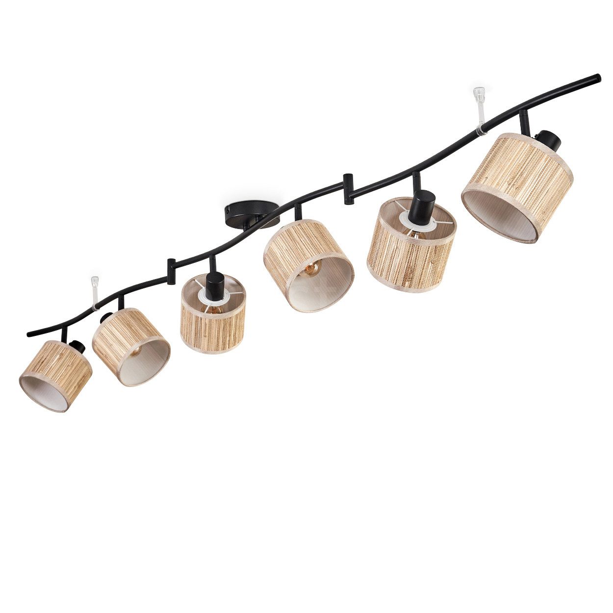 Deckenleuchte moderne Deckenlampe aus Metall/Seegras in Schwarz/Naturfarben