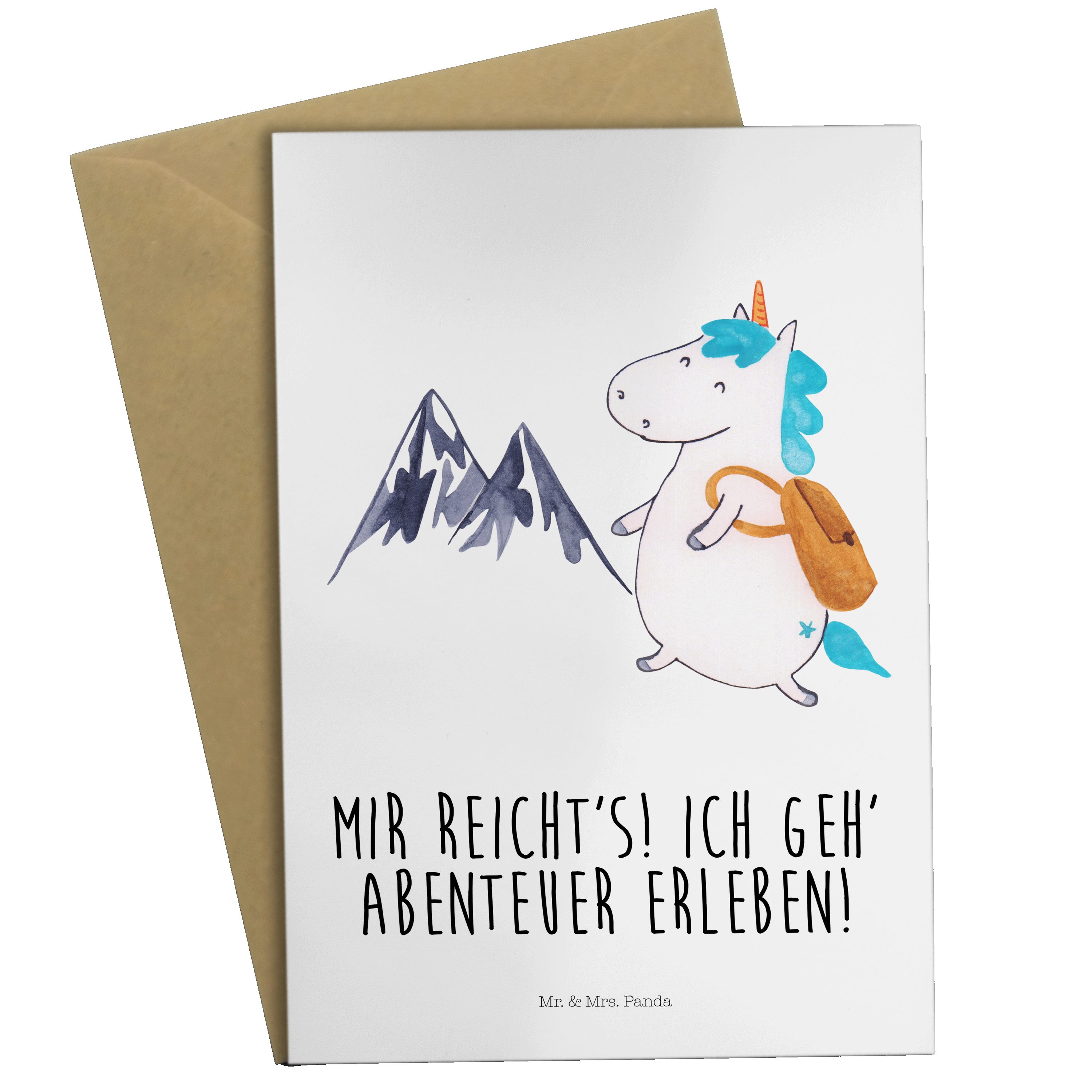 Mr. & Mrs. Panda Grußkarte Einhorn Bergsteiger - Weiß - Geschenk, Hochzeitskarte, Geburtstagskar
