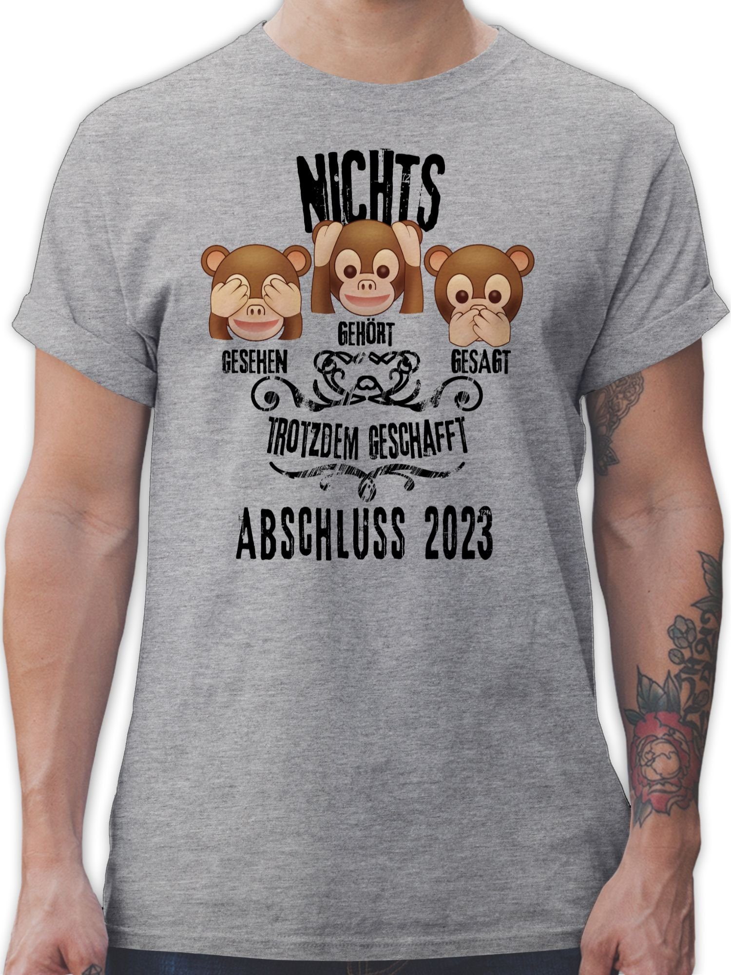 Shirtracer T-Shirt 3 Affen Emoticons ABSCHLUSS 2023 Abitur & Abschluss 2024 Geschenk 2 Grau meliert