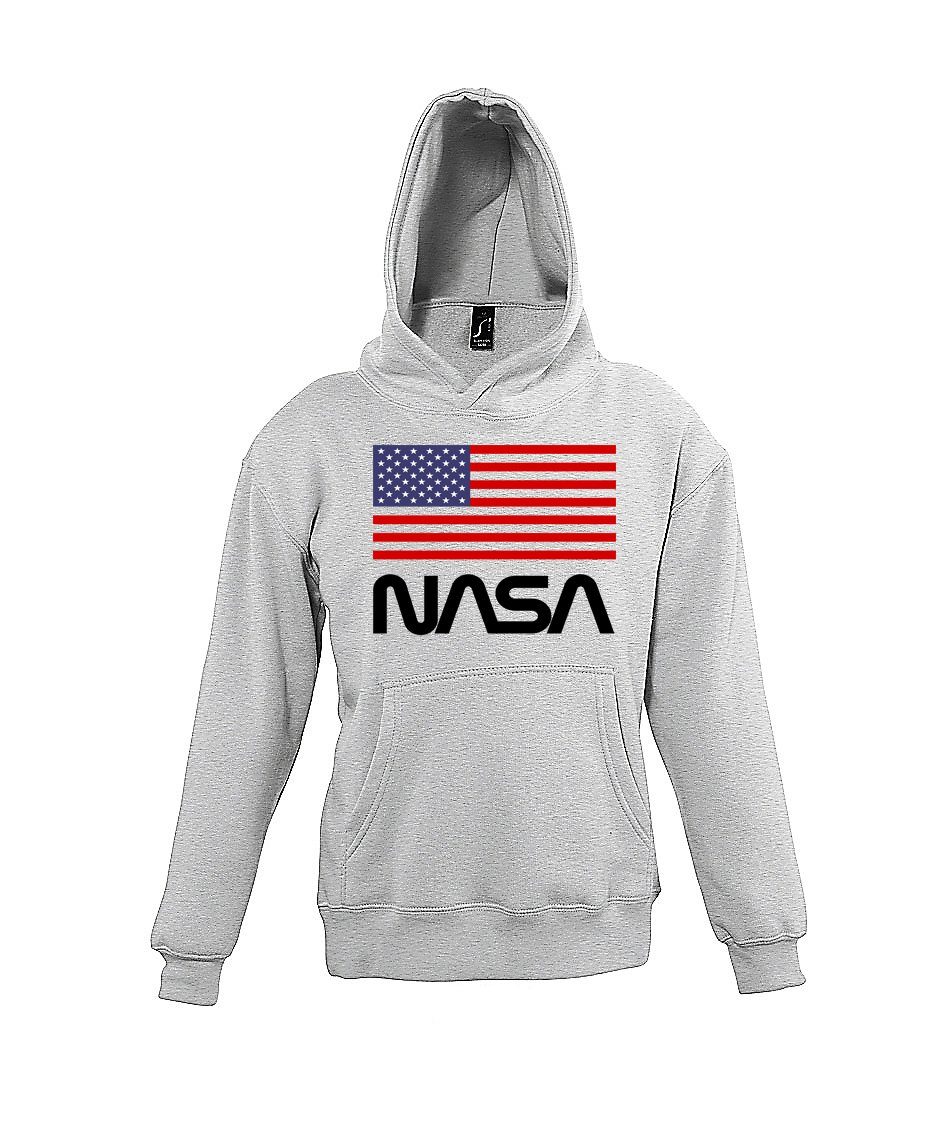 Youth Designz USA NASA Kapuzenpullover NASA modischem Print Pullover Mädchen Hoodie und Jungen USA mit für Kinder Grau