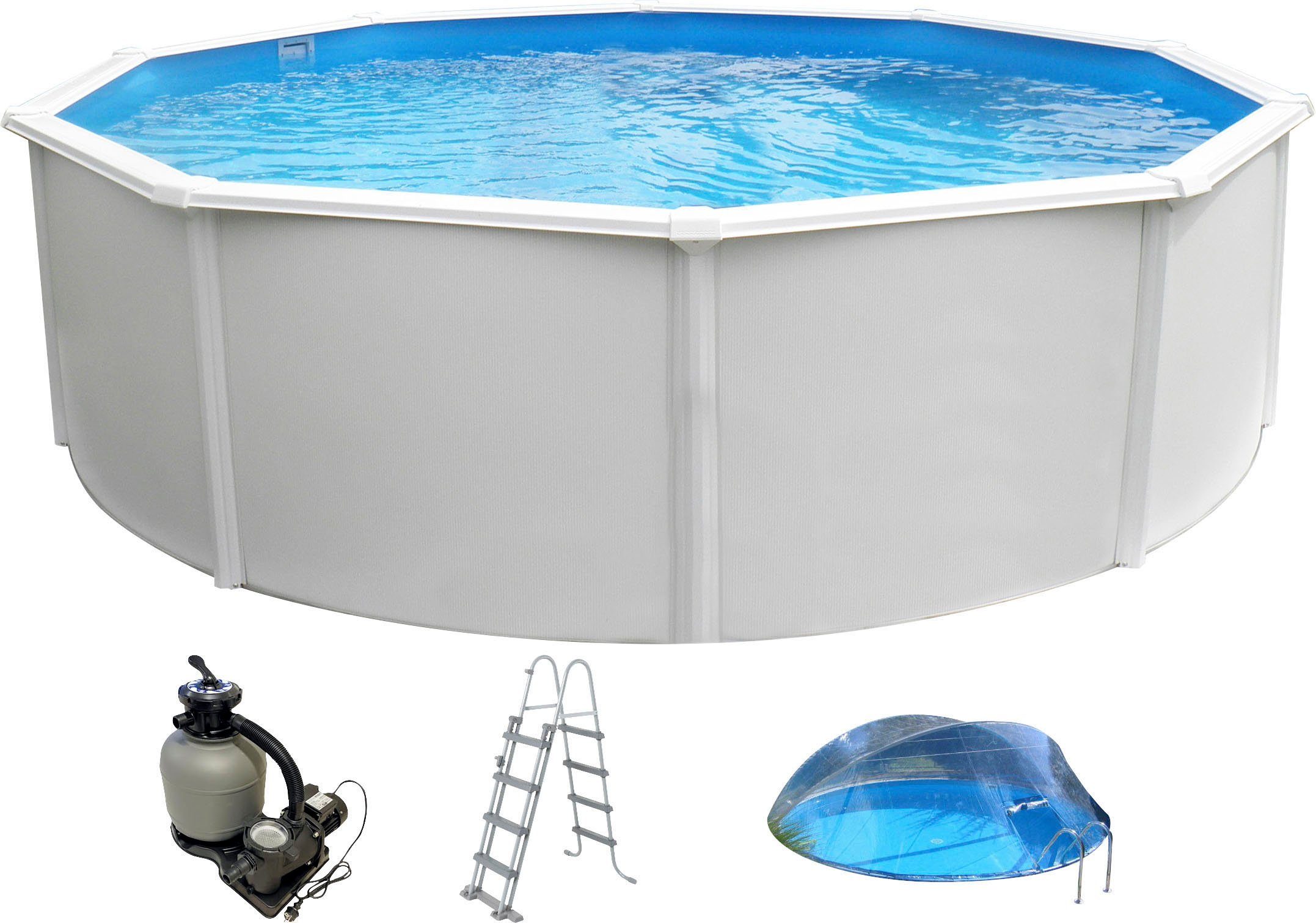 KWAD Rundpool CABRIO DOME inkl. Abdeckung zur Reduzierung des Pflegeaufwandes (Set, 5-tlg), 5-tlg., Höhe: 130cm, blaue Innenfolie