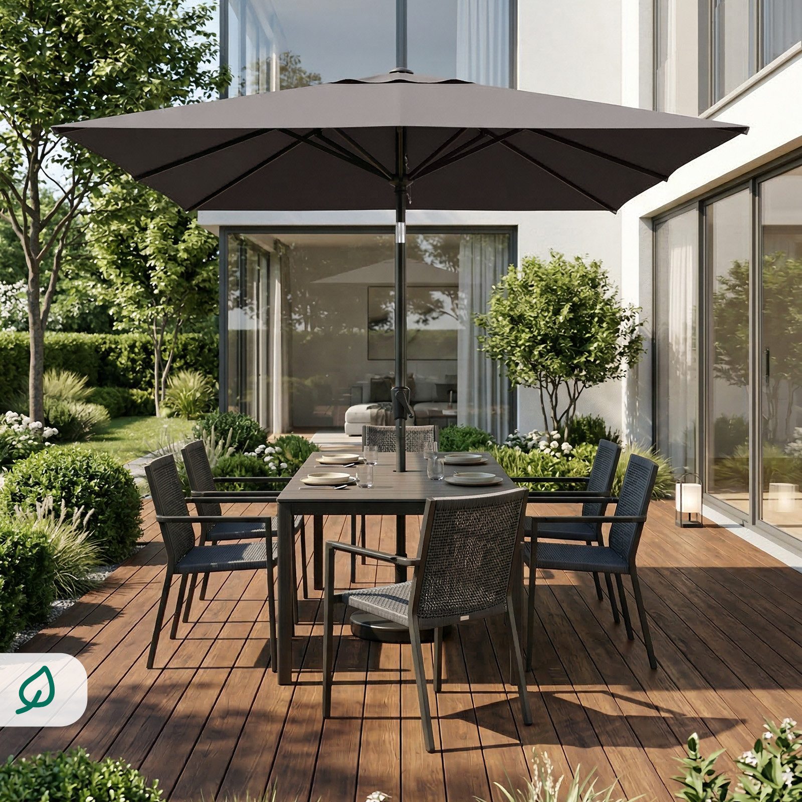 Sekey Sonnenschirm Rechteckig mit Kurbel Gartenschirm Groß Marktschirm UV Schutz, LxB: 210,00x140 cm, Sonnenschirm 210 x 140, 30° Knickbar, UV 50+, für Garten, Terrasse