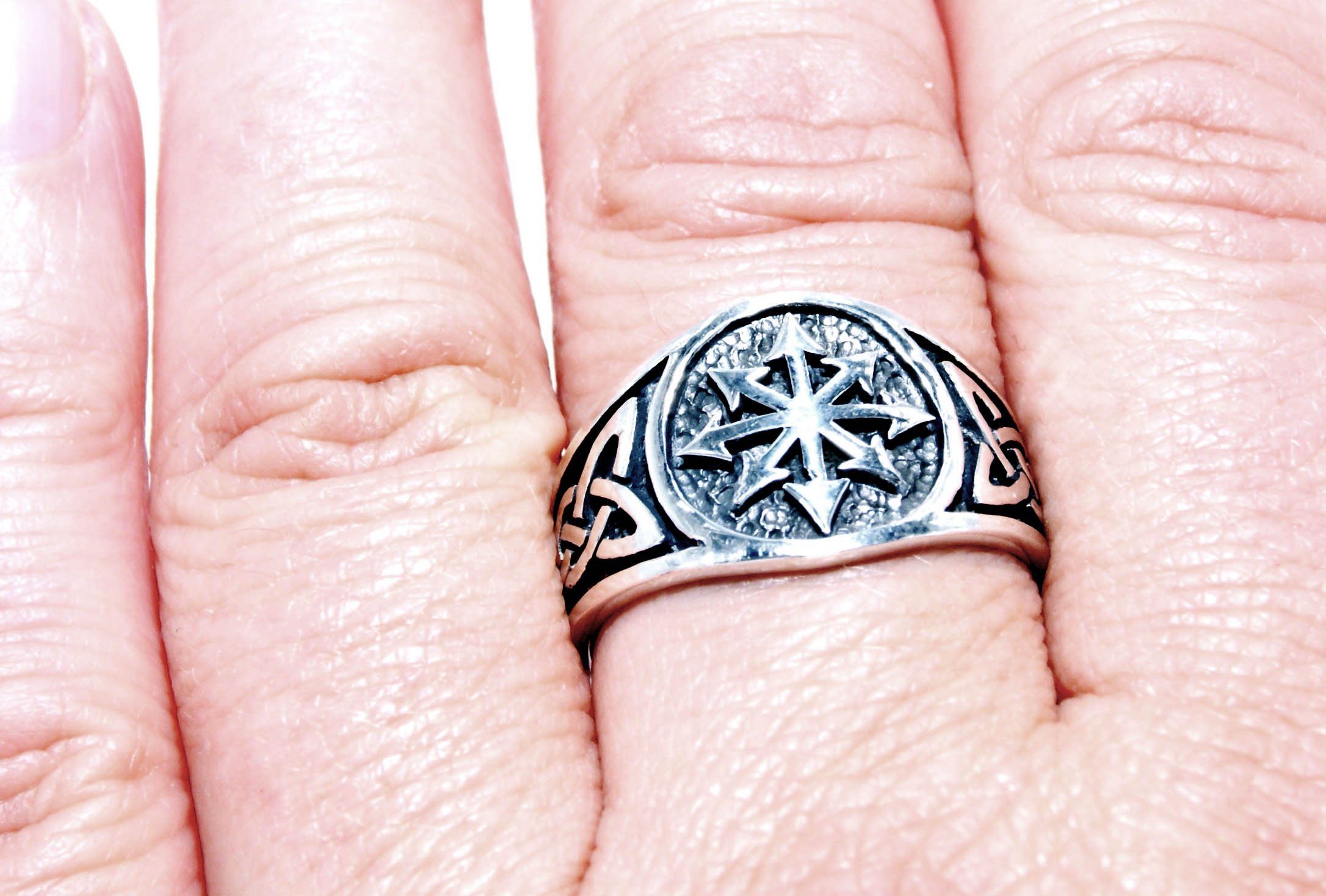 Kiss of Leather Silberring Ring Fingerring Chaosstern, Gr. 52-76 Chaos Stern Magie
