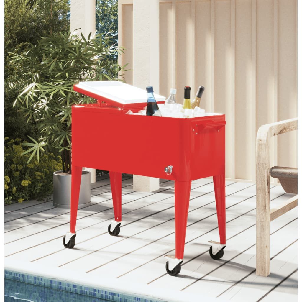 Kühlbox Kühlwagen mit Rollen Rot 92x43x89 cm Servierwagen Kühlbox