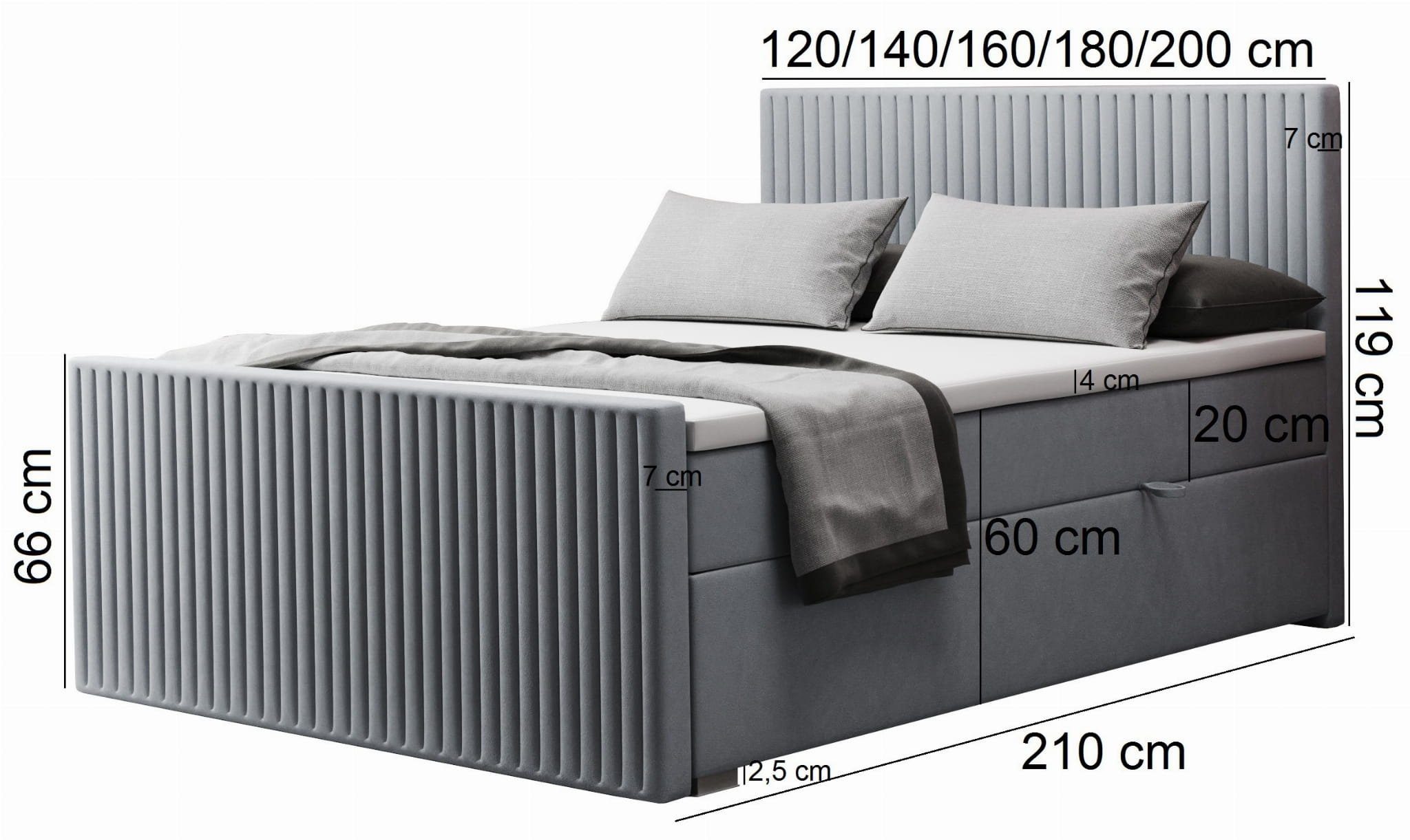 Kontinentalbett Friderik-EU RISE Monolith 84 mit Hohes Hotelbett zwei Bettkästen Boxspringbett Doppelbett