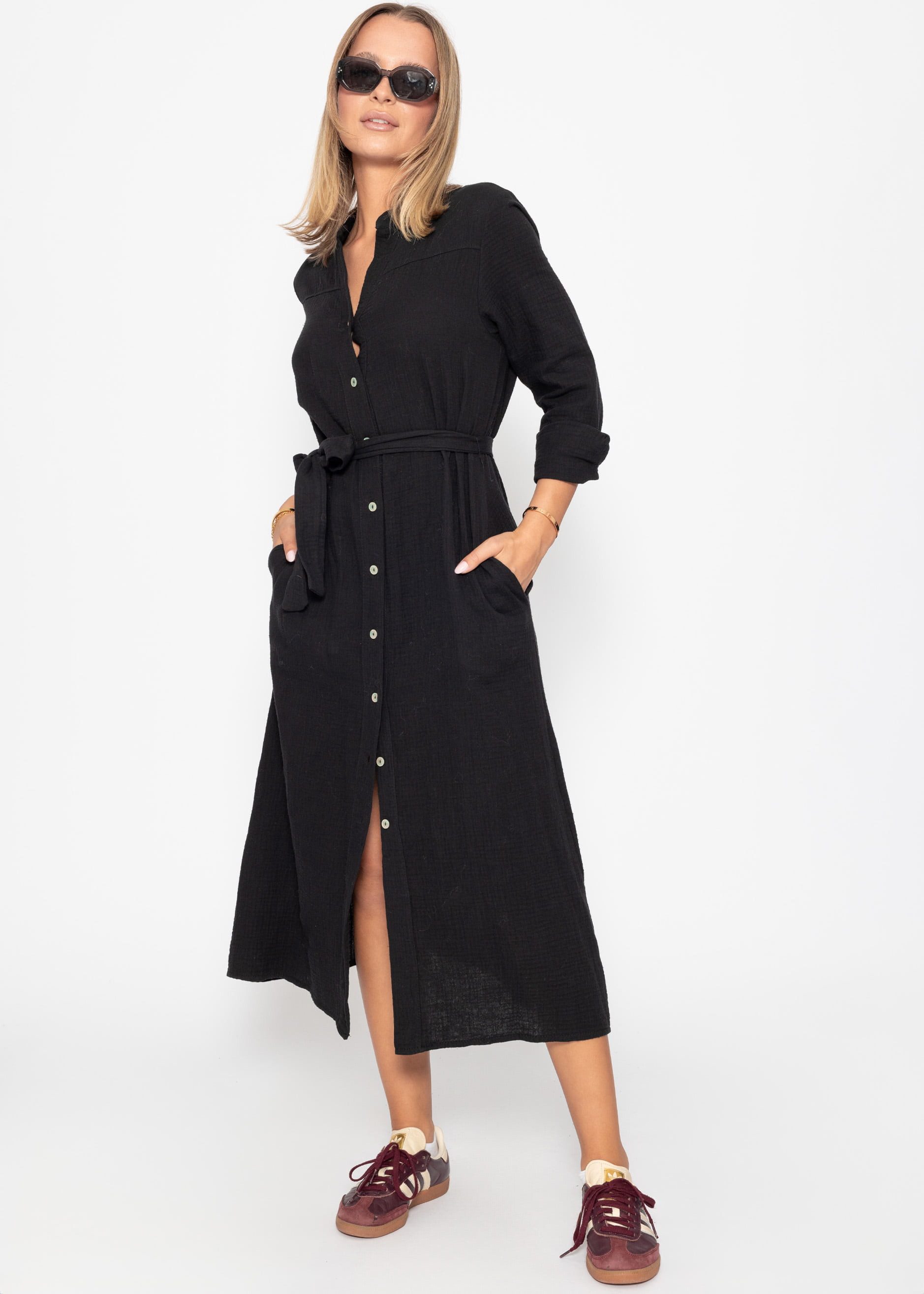 SASSYCLASSY Minikleid Maxi Musselin Blusenkleid Damen mit V-Ausschnitt Lock günstig online kaufen