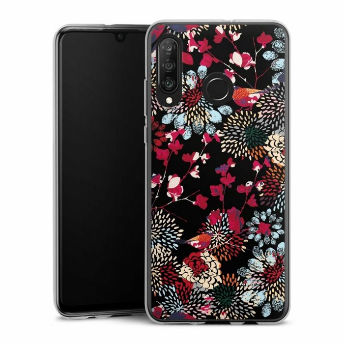 DeinDesign Handyhülle Blumen Design Abstrakt Dark Kimono Huawei P30 Lite Premium Silikon Hülle Bumper Case Handy Schutzhülle