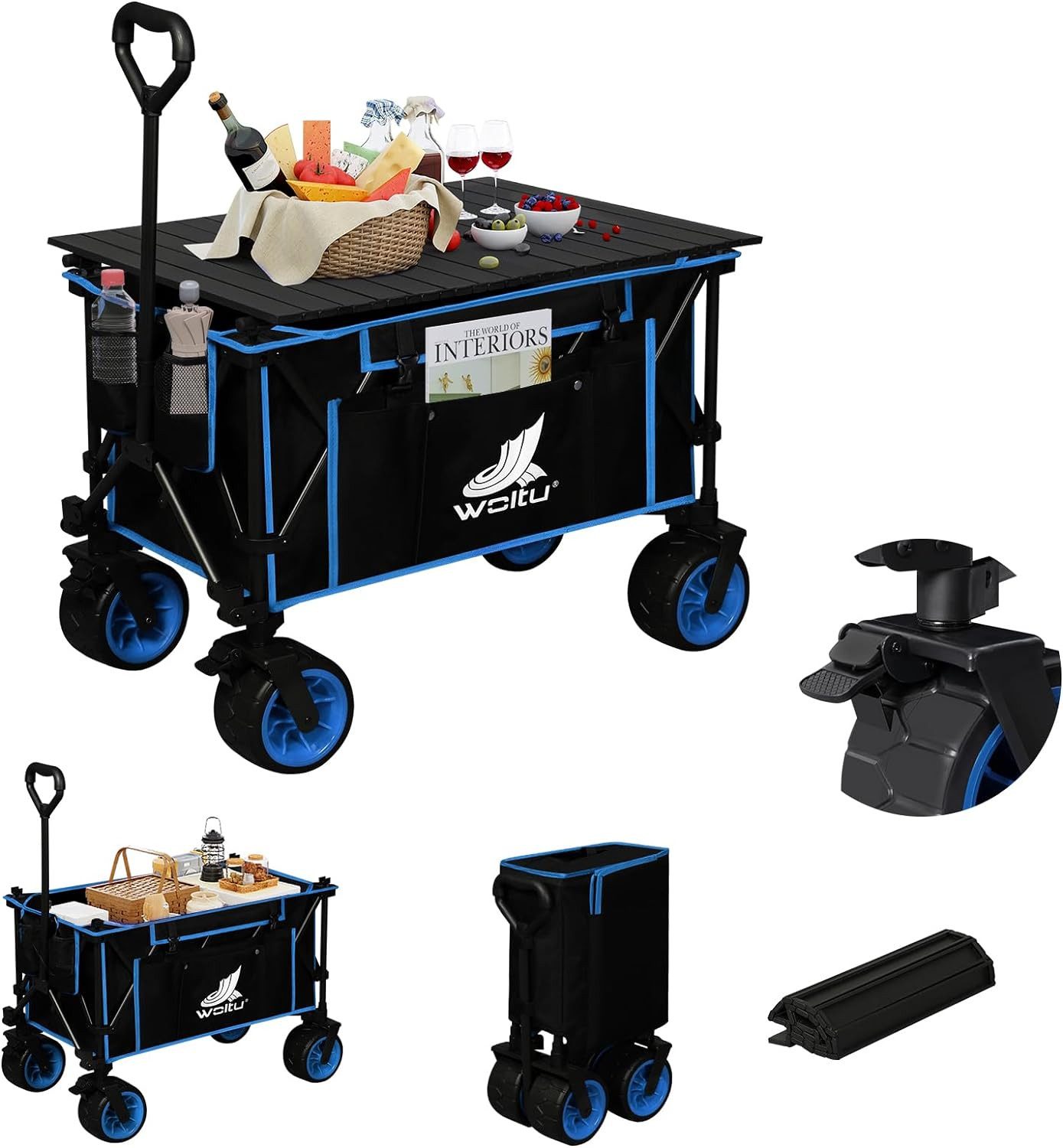 Woltu Bollerwagen (1-tlg), mit aufrollbarer Tischplatte, bis 150 L 120 kg belastbar