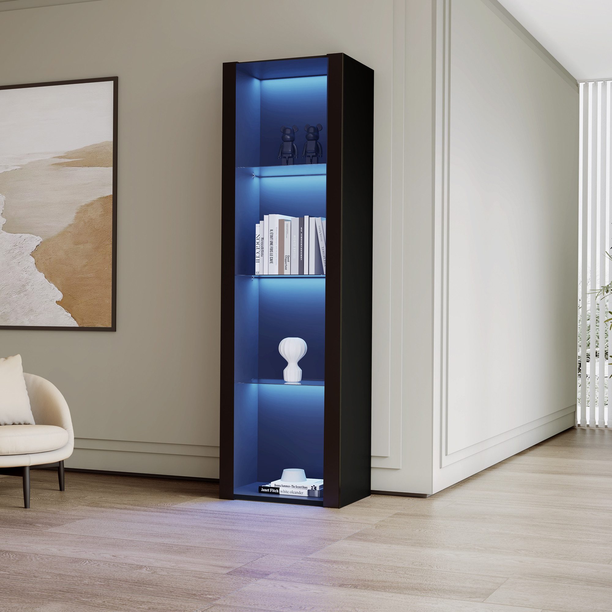 STILVORA Vitrine Hochschrank mit LED&3 Glasböden,Standvitrinen Highboard au günstig online kaufen