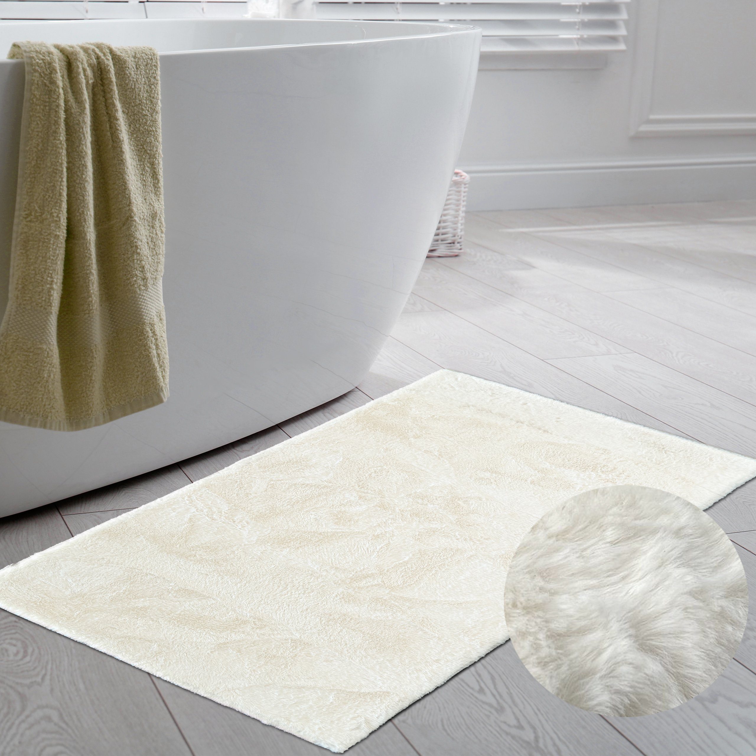 Teppich Teppich für Badezimmer, rutschfest, in creme, Carpetia, rechteckig, Höhe: 11 mm