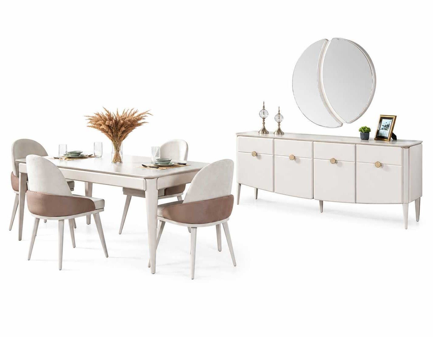 Essgruppe Esszimmer Set mit Esstisch, 4 Stühlen und elegantem Sideboard