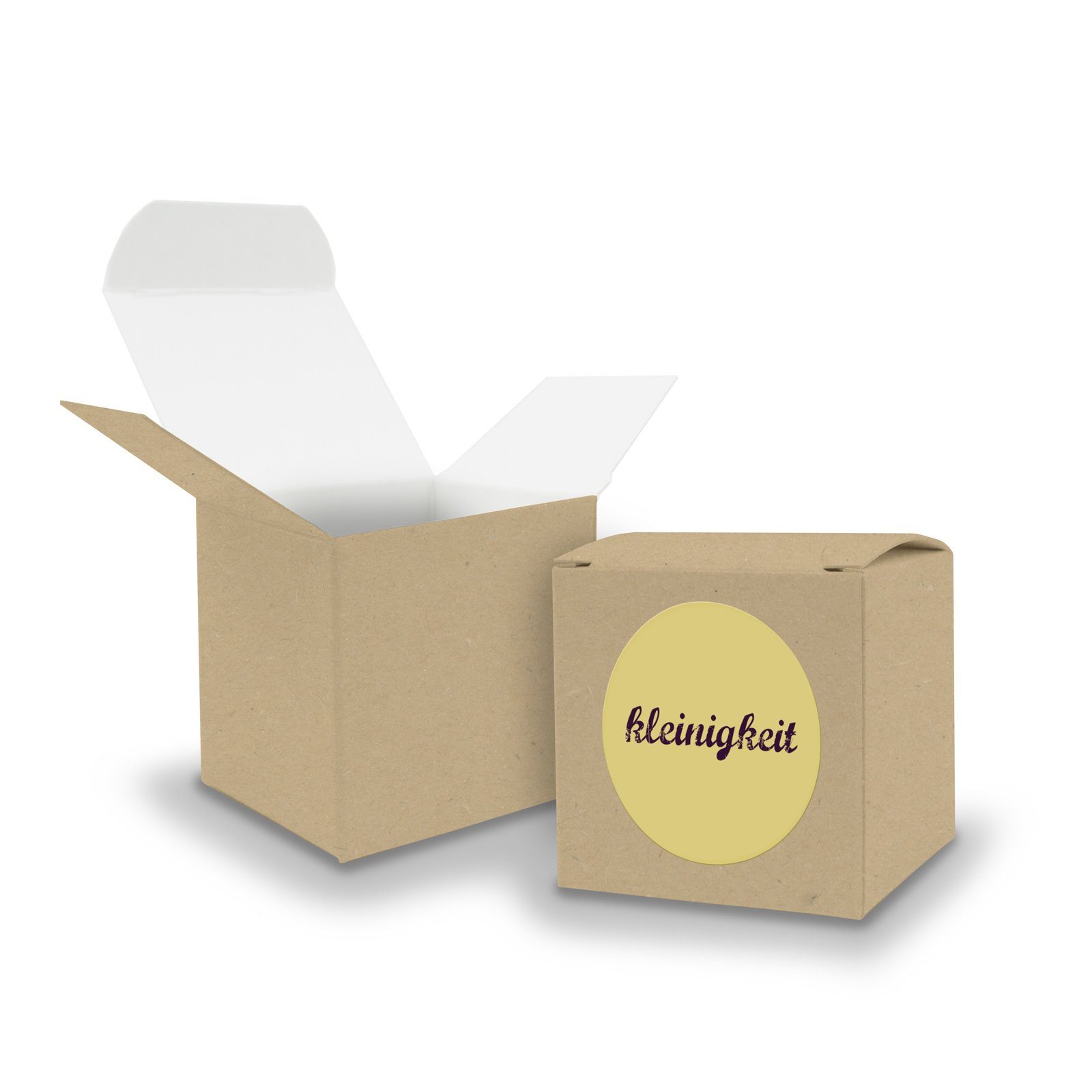 itenga Geschenkpapier SET Kleinigkeit (Motiv15) 24x Faltschachtel Würfel 6,5cm BRAUN + Stick