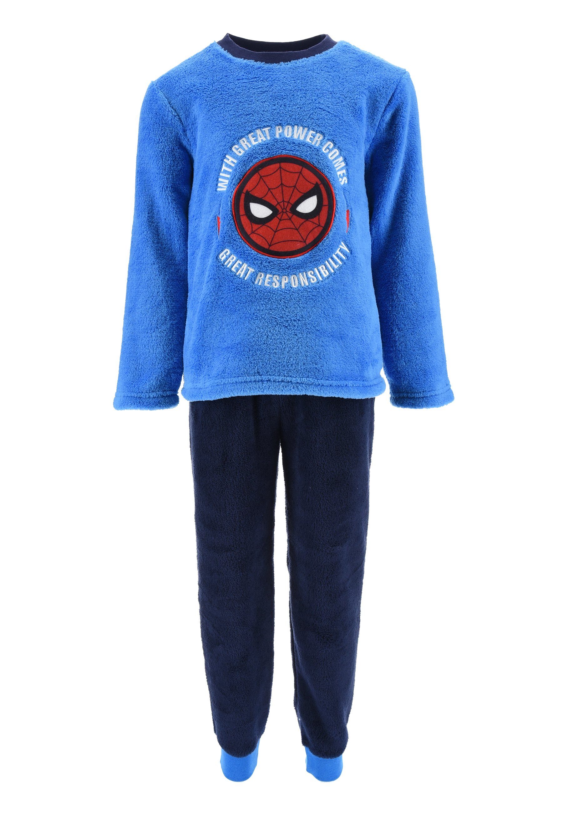 Spiderman Schlafanzug Kinder Jungen Pyjama Blau (2 langarm tlg) Nachtwäsche