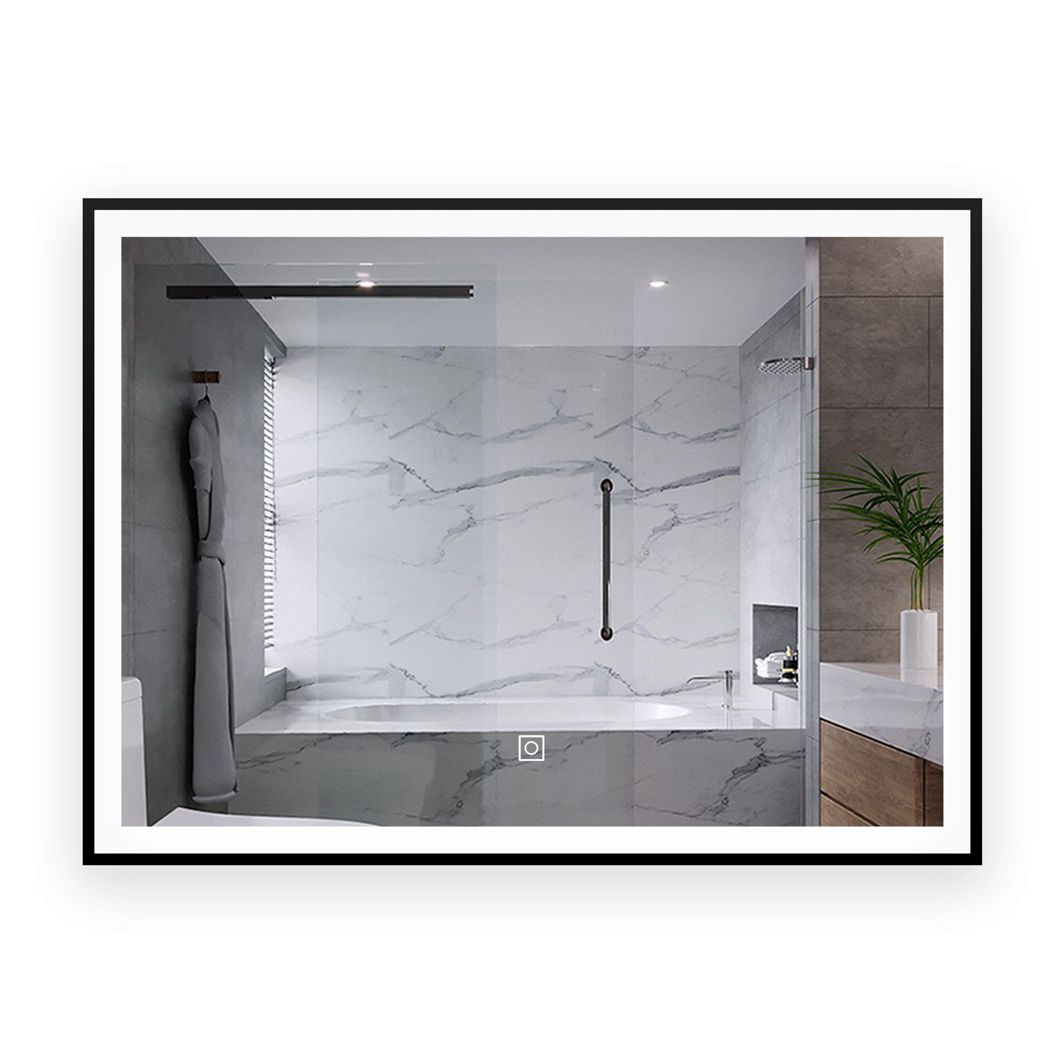 duschspa Badspiegel LED Spiegel mit Rahmen Schwarz Wandspiegel mit Beleuchtung 50-120cm, Kalt/Warm/Neutralweiß, dimmbar, Touch/Wandschalter, Memory