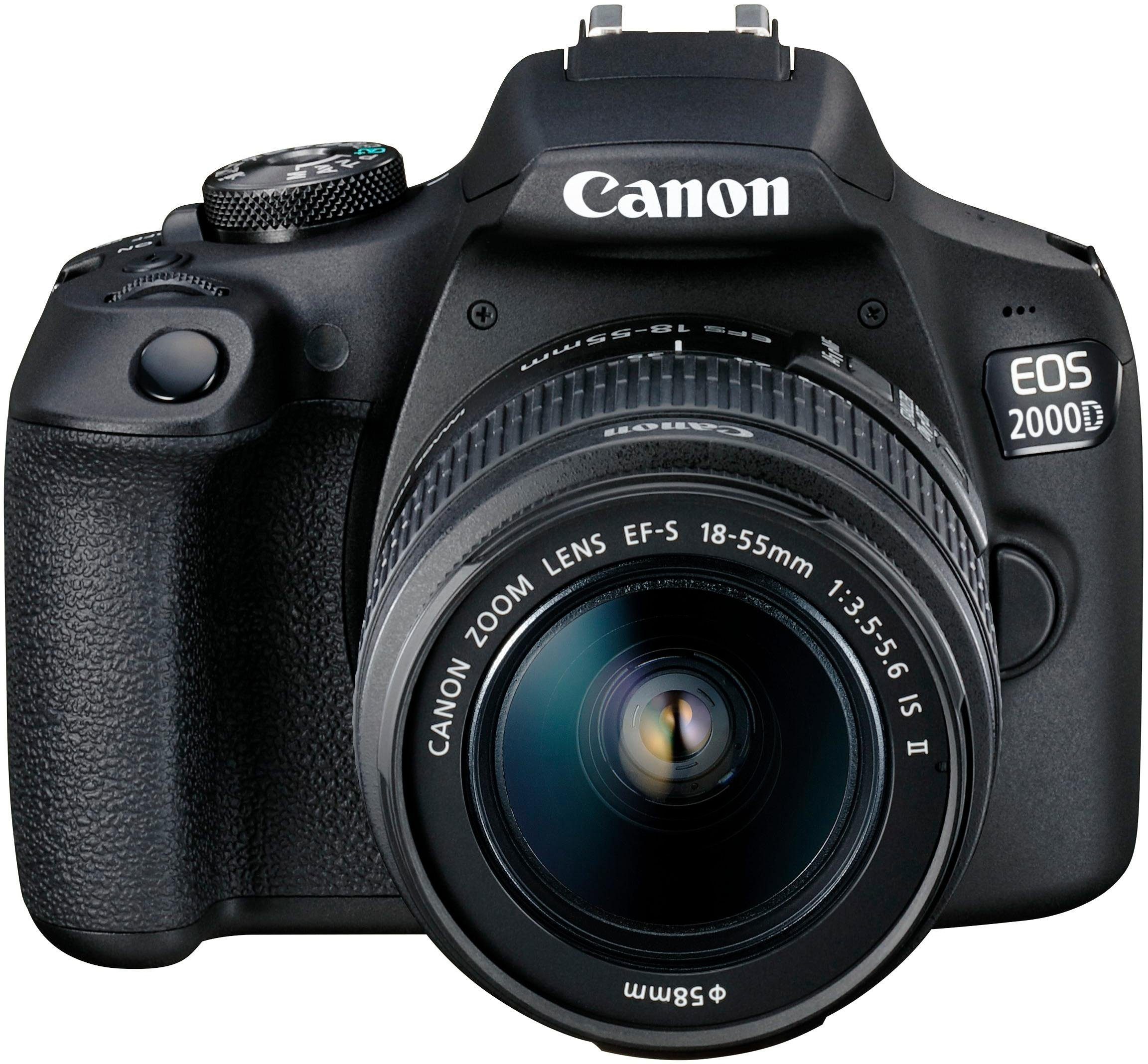 Canon EOS 2000D Kit Spiegelreflexkamera (EF-S 18-55 IS II, 24,1 MP, NFC,  WLAN (Wi-Fi), inkl. EF-S 18-55 IS II Objektiv), Inkl. Objektiv EF-S 18-55  mm IS II, Kameratasche und SD-Karte
