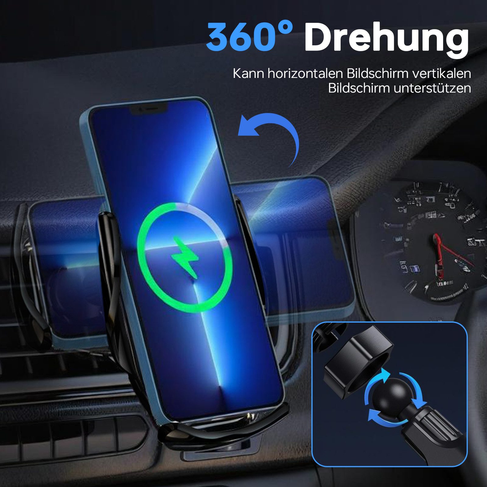 neue dawn Handy-Halterung Kabelloses Ladegerät Auto Handyhalterung Induktives für iPhone Samsung – Bild 5 von 5
