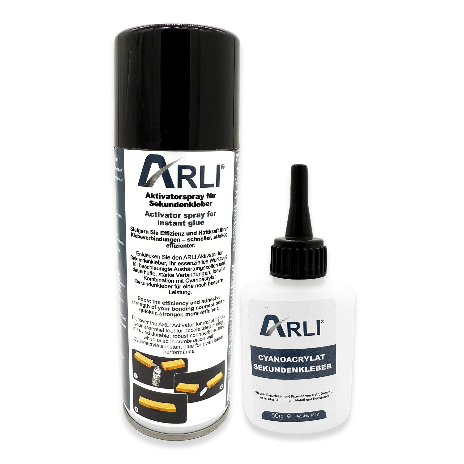 ARLI Montagekleber Sekundenkleber 50g mit Aktivator 200ml Universal, (1-tlg), Cyanacrylat Kleber Schnell trocknender Klebstoff
