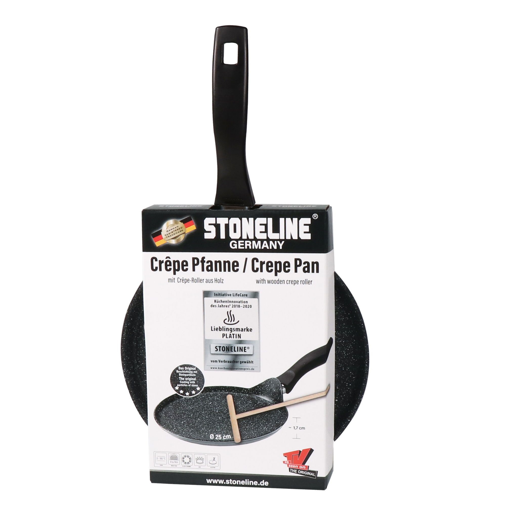 STONELINE Crêpepfanne, Aluminium (Set, 1-tlg., 1 Pfanne, 1 Teigverteiler aus Holz), mit echten Steinpartikeln, induktionsgeeignet, Designed in Germany