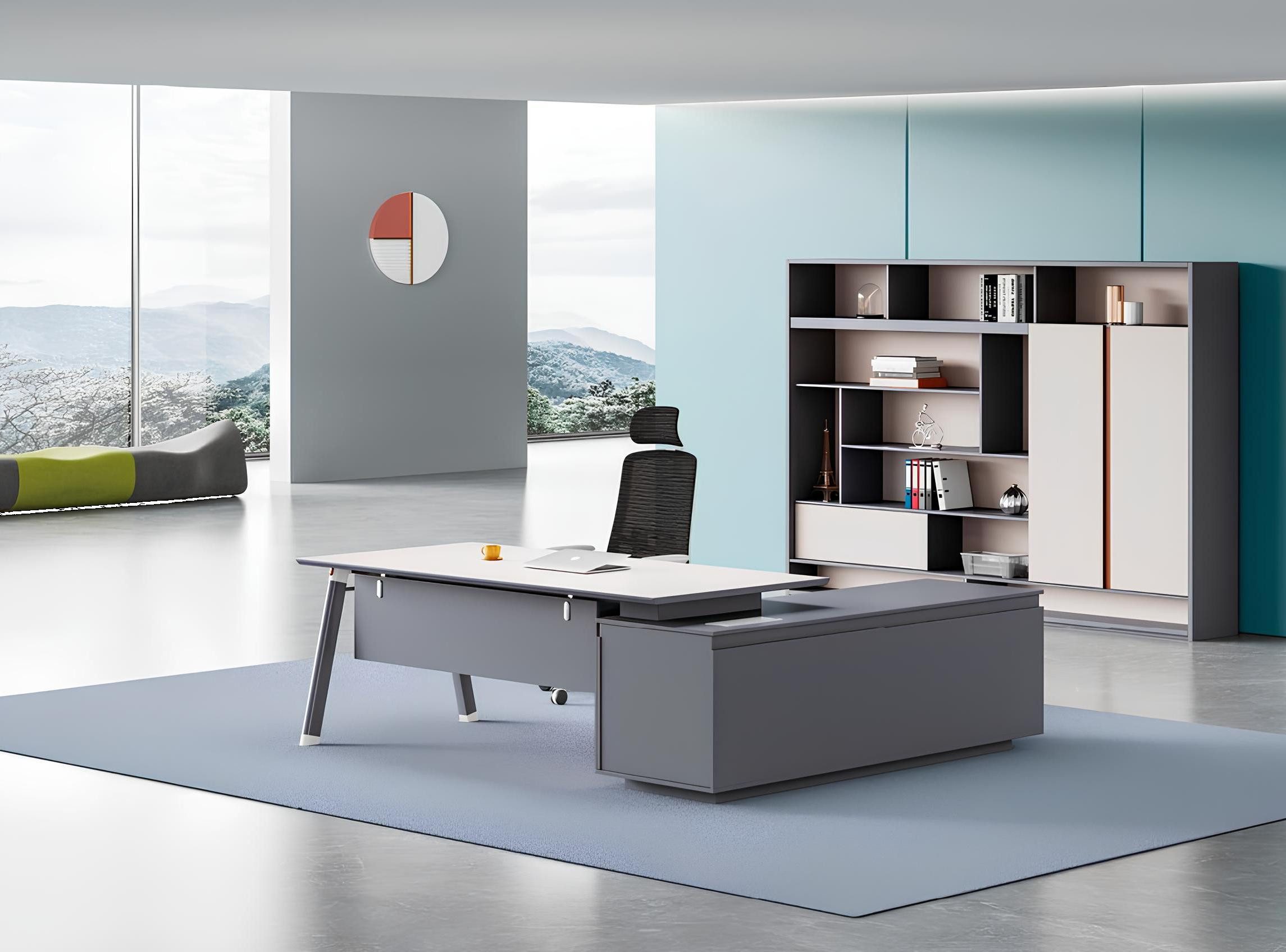 Xlmoebel Eckschreibtisch Hellgrauer Designer Ecktisch aus hochwertigem Holz für das Büro (Arbeitstisch), Hergestellt in Europa