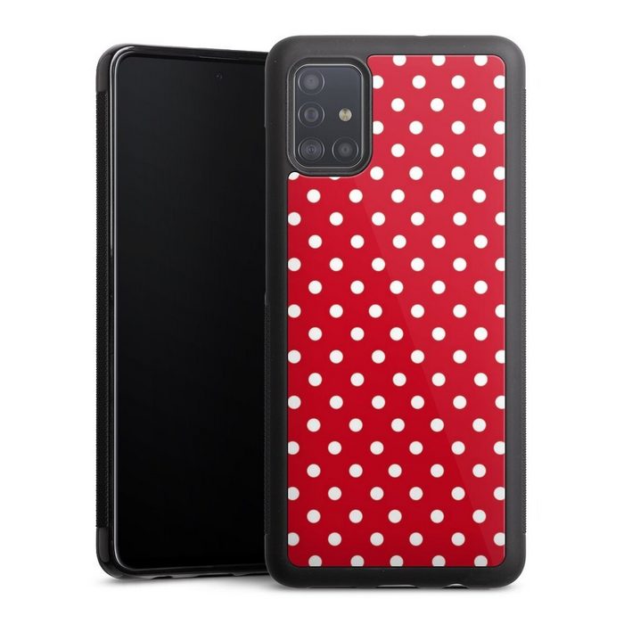 DeinDesign Handyhülle Punkte Retro Polka Dots Polka Dots - dunkelrot und weiß Samsung Galaxy A51 Gallery Case Glas Hülle