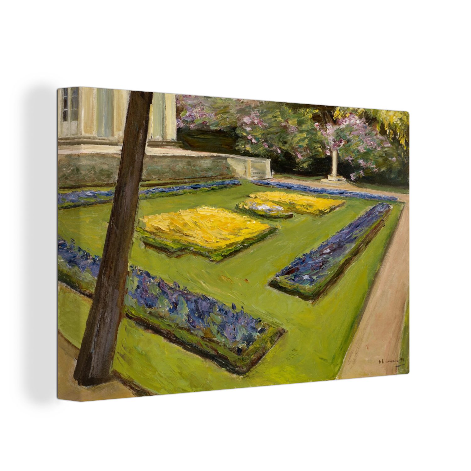 OneMillionCanvasses® Leinwandbild Terrasse im Garten am Wannsee in nordwestlicher Richtung - Gemälde von, (1 St), Wandbild Leinwandbilder, Aufhängefertig, Wanddeko, 30x20 cm