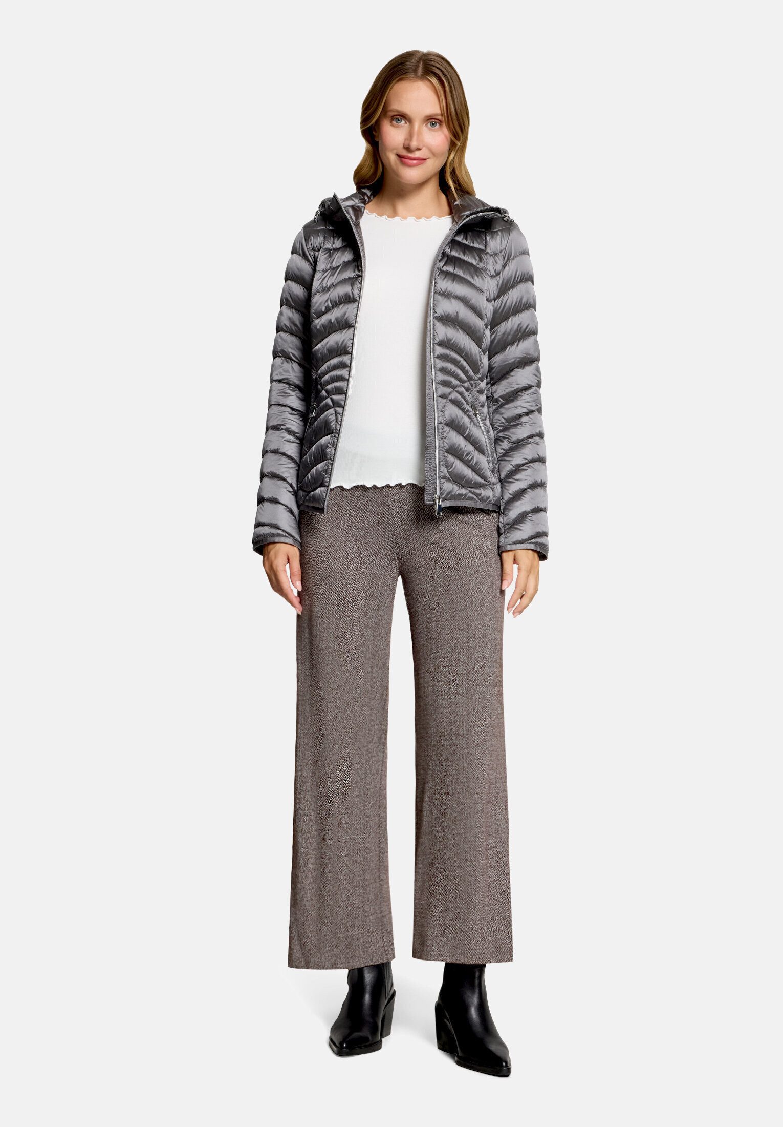 Cartoon Steppjacke Damen mit Reißverschlusstaschen