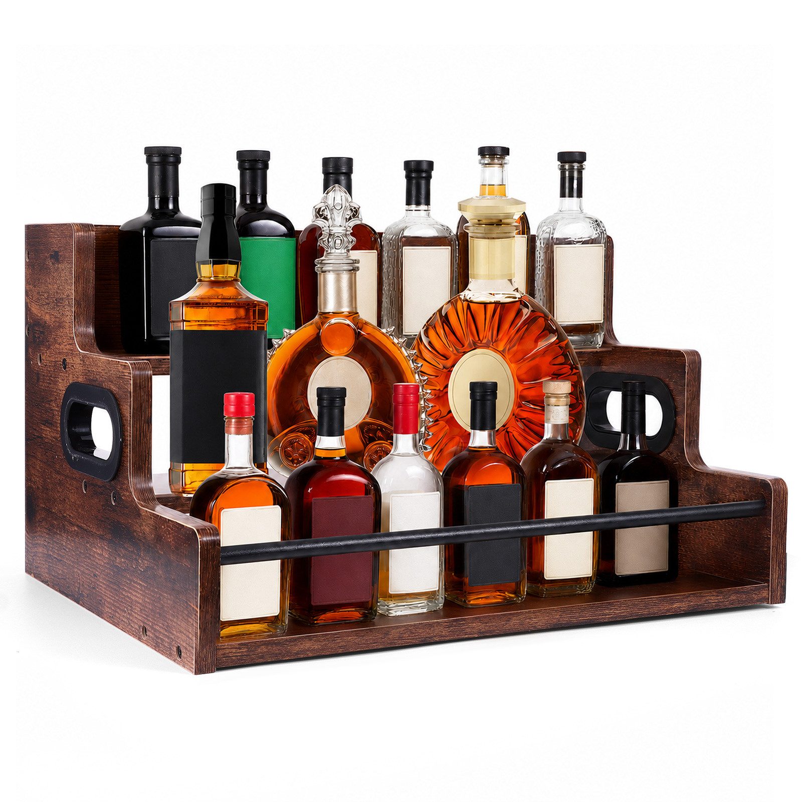 BlingBin Weinregal Bottle Display Shelf Wooden Wine Racks Liquor Cabinet Organizer, 1 Stück 1-tlg., Home Bar Shelf Stand Liquor Whiskey, Spirits for Party, Syrup, Coffee