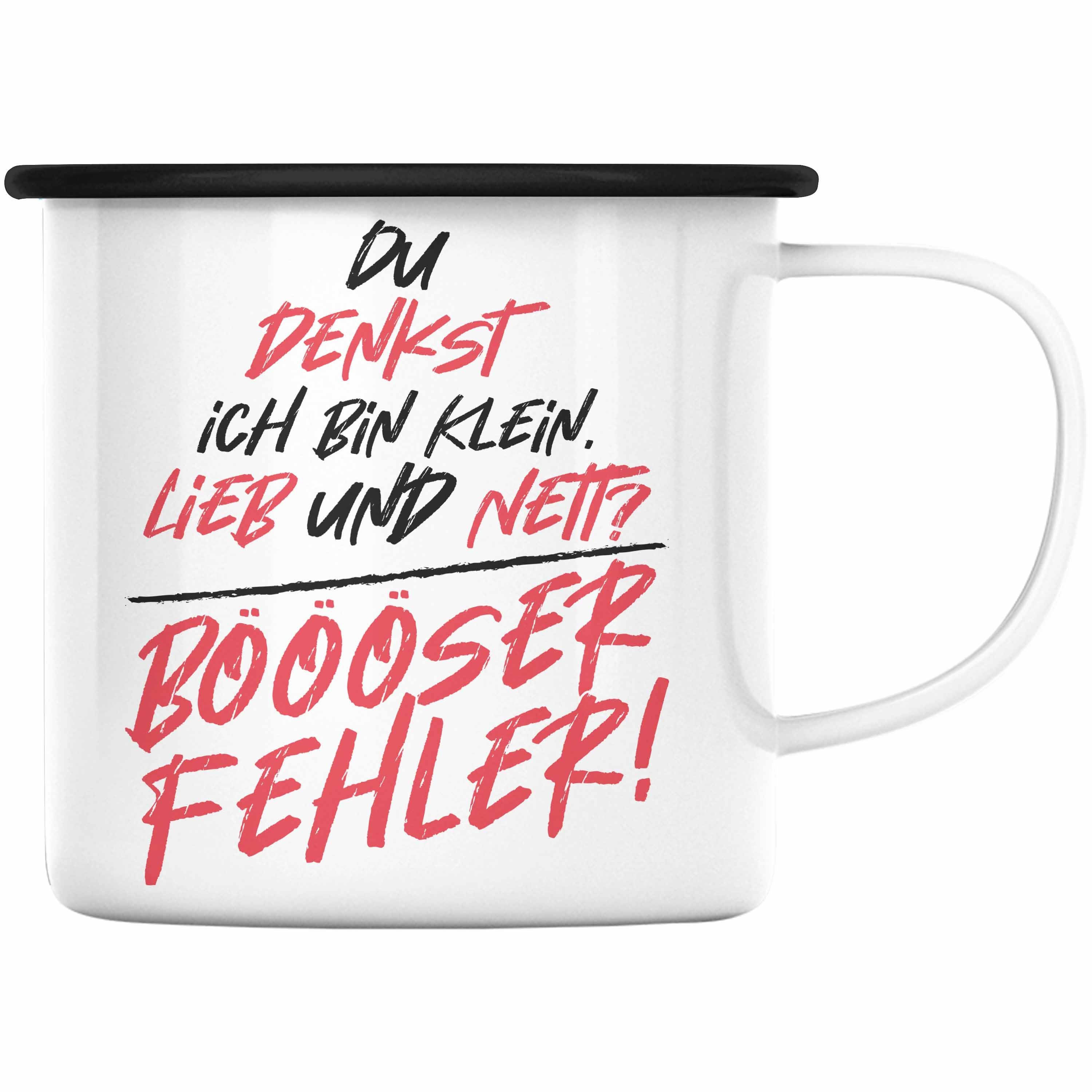 Trendation Thermotasse Trendation - Du Denkst Ich Bin Klein Und Nett Böser Fehler Lustiger Spruch Frauen Emaille Tasse Geschenk Humor Sarkasmus Schwarz