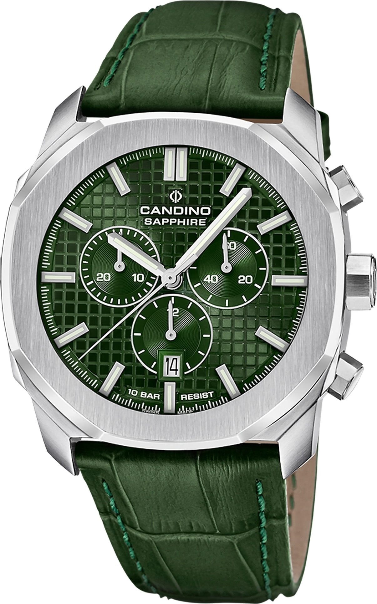 Candino Chronograph Candino Herrenuhr Leder grün Candino, (Chronograph), Herren Armbanduhr rund, Lederarmband grün, Sport