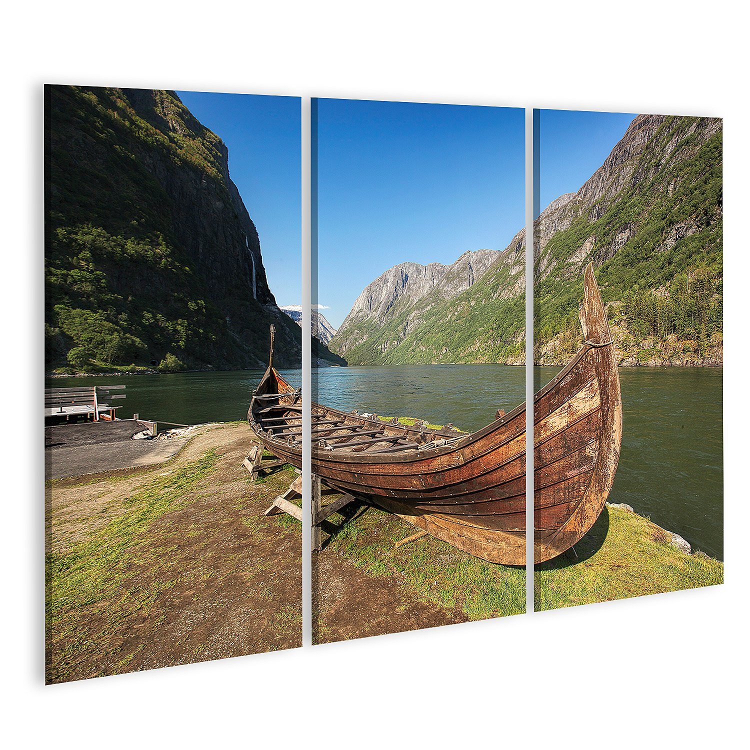 Leinwandbild Bild auf Leinwand Alte Wikingerboot In Gudvangen Dorf In Der Nähe Von
