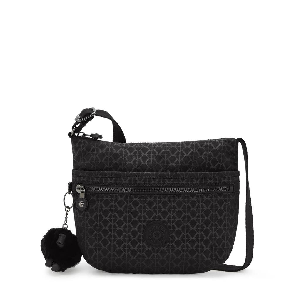 KIPLING Schultertasche ARTO S, kleine Umhängetasche, Signature Emb (schwarz), Crossbody Tasche leicht