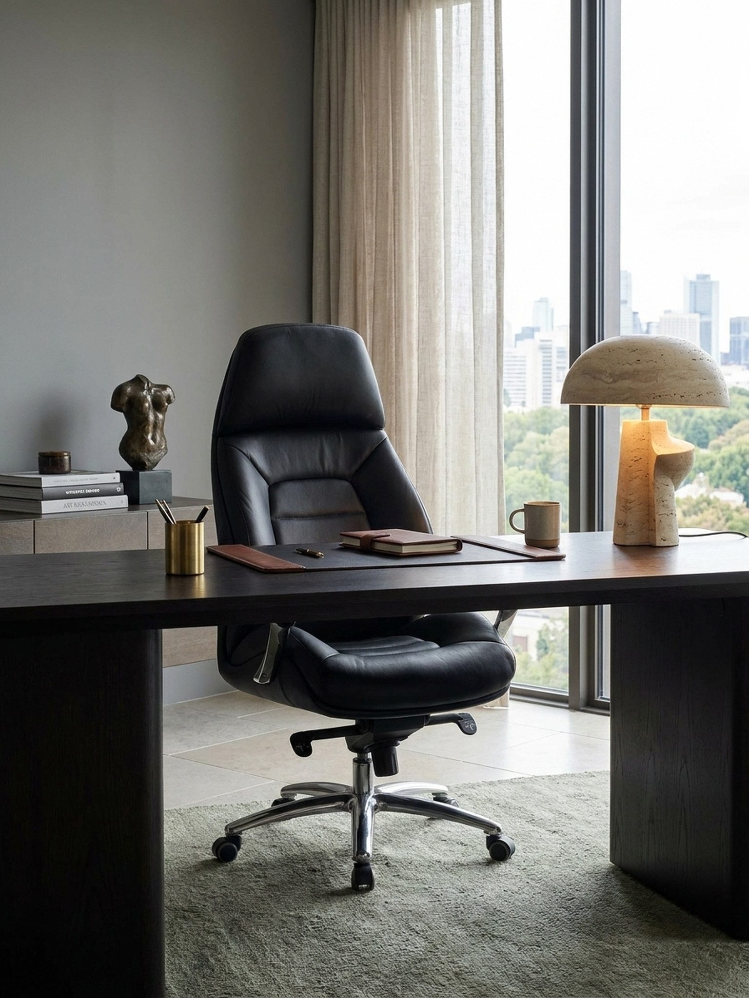 KADIMA DESIGN Chefsessel Designer Bürostuhl Bezug Echtleder Schwarz Schreibtischstuhl bis 120 (kg, XXL Design Chefsessel höhenverstellbar, Drehstuhl ergonomisch mit), Armlehnen & hoher Rückenlehne, Wippfunktion