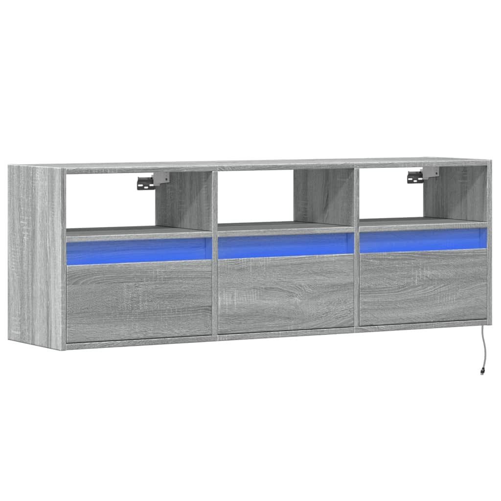 vidaXL TV-Wand TV-Wandschrank mit LED-Beleuchtung Grau Sonoma 130x31x45 cm, (1-St)