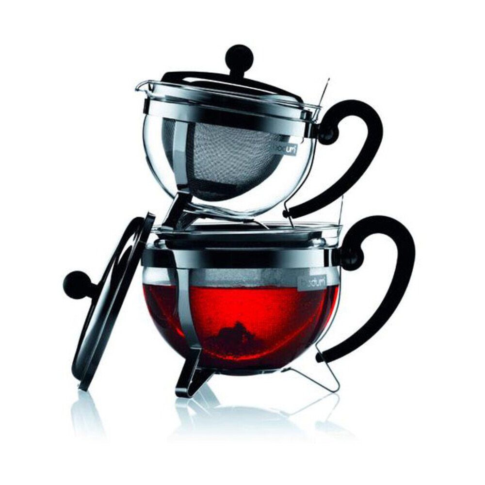 Bodum Geschirr-Set Teebereiter mit Metallsieb 1,0 l Chambord, Borosilikatglas, Edelstahl, Kunststoff