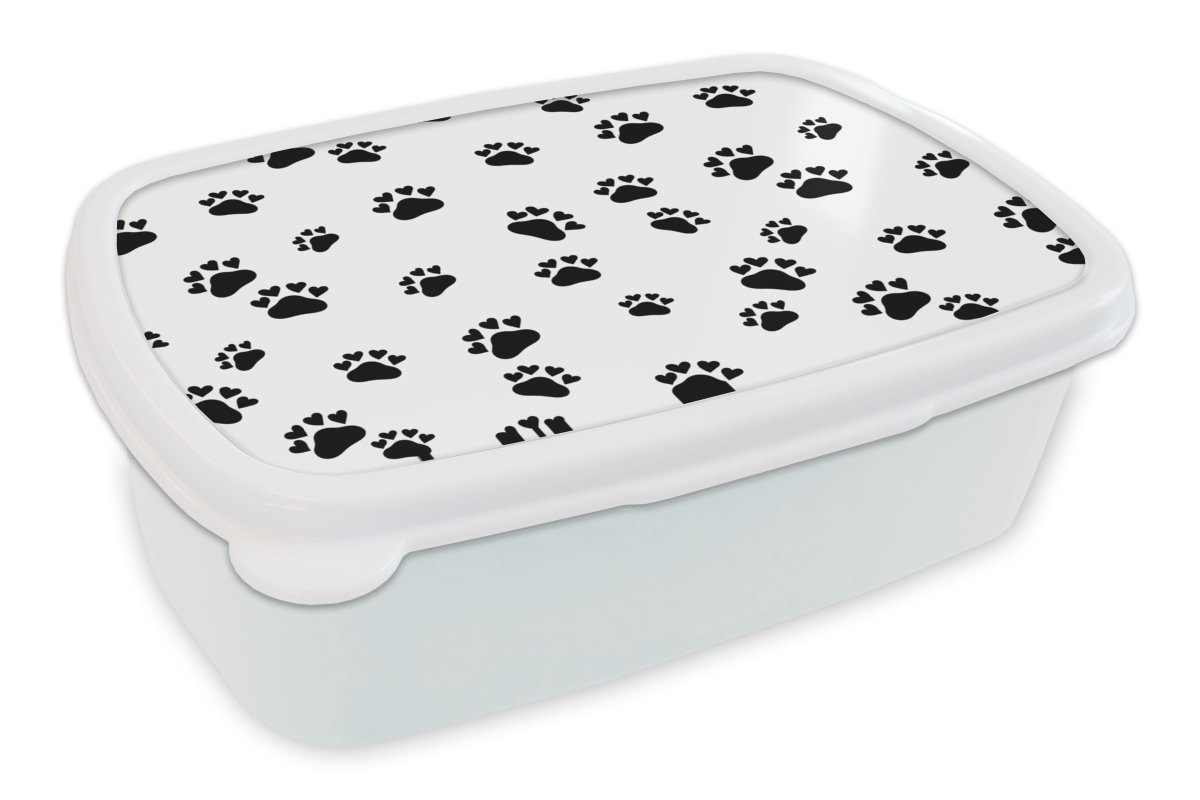 MuchoWow Lunchbox Muster - Katze - Pfoten - Jungen - Mädchen - Kinder - Kind, Kunststoff, (2-tlg), Brotbox für Kinder und Erwachsene, Brotdose, für Jungs und Mädchen weiß
