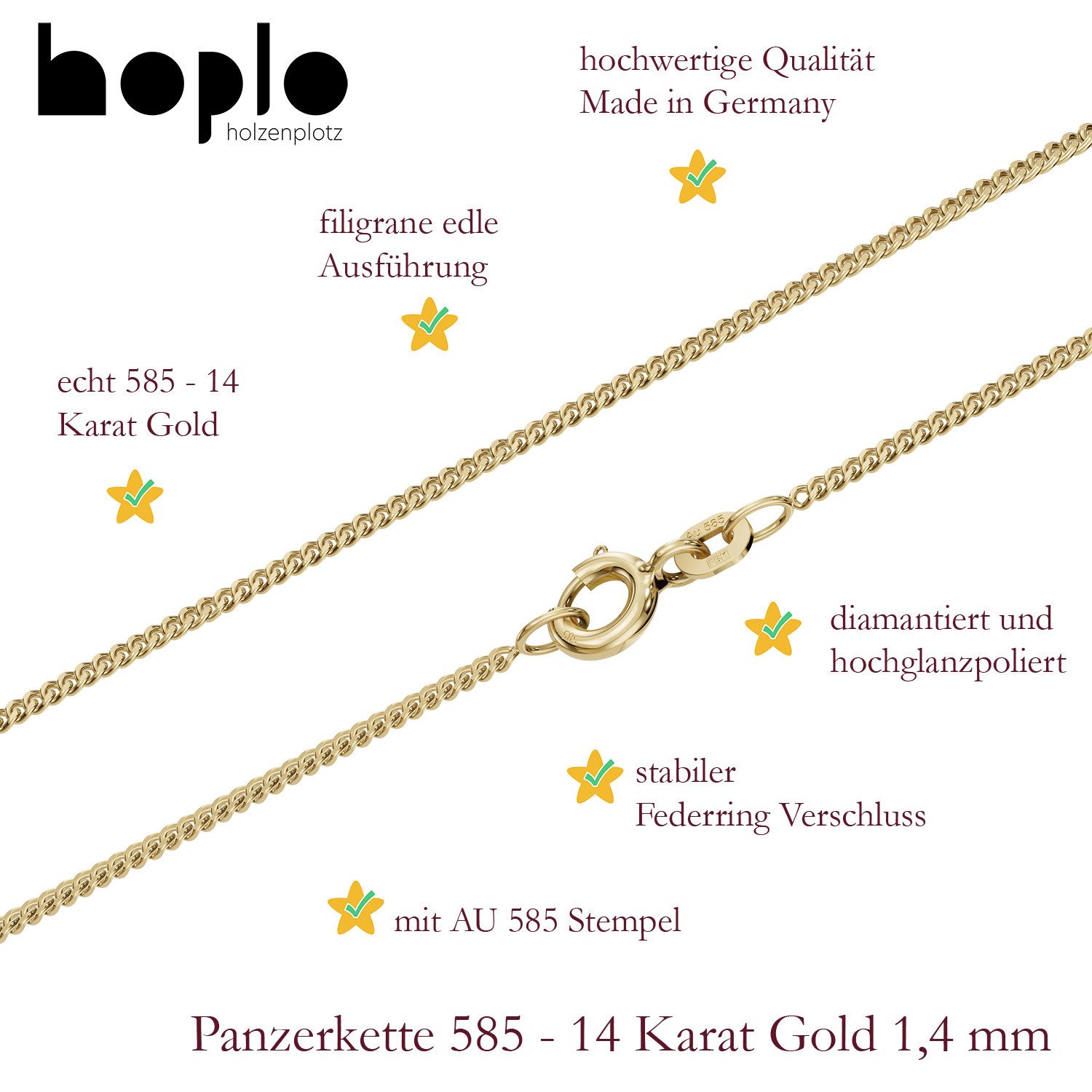 HOPLO Panzerkette Goldkette Panzerkette Länge 36cm - Breite 1,4mm - 585-14 günstig online kaufen