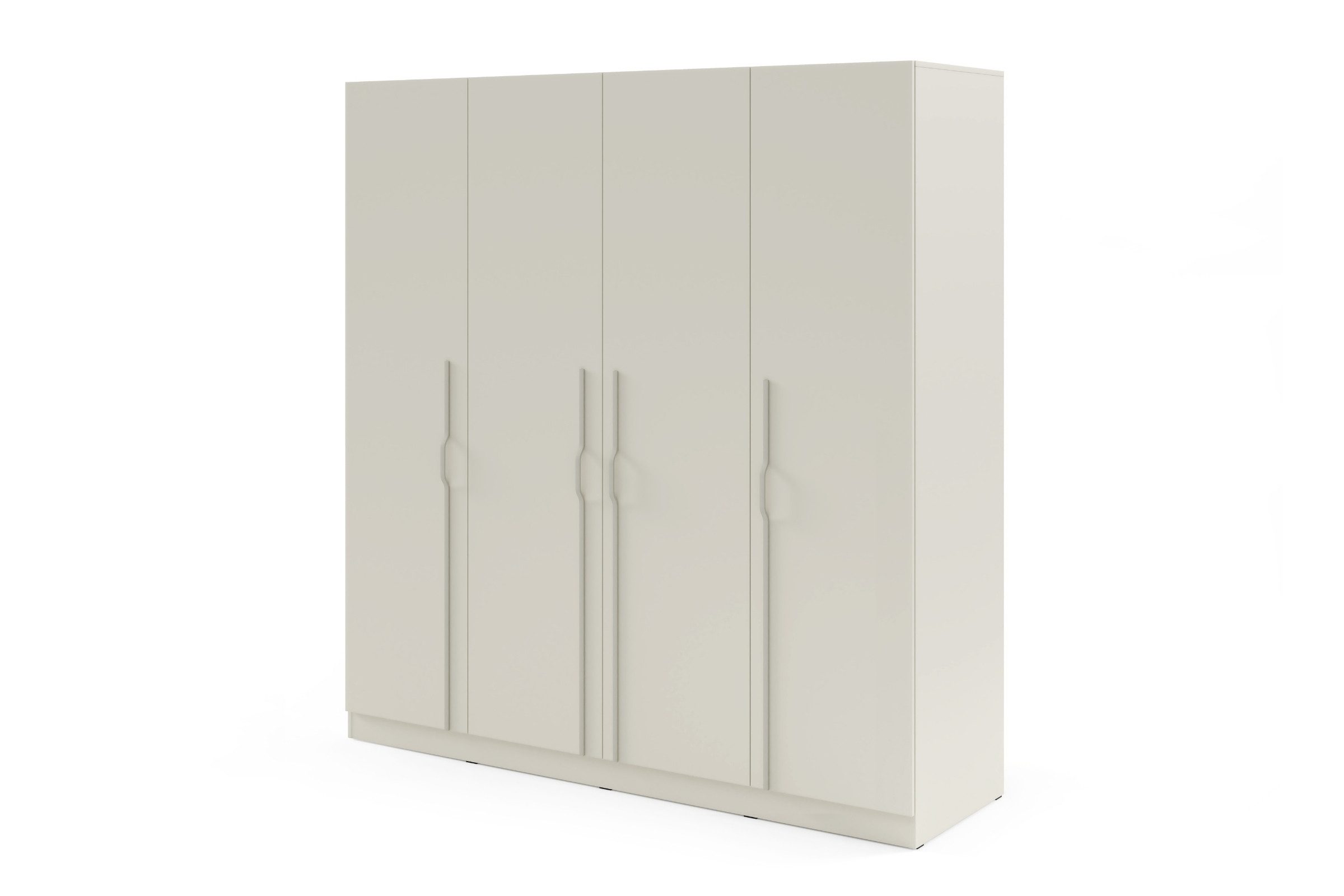 Deine Möbel 24 Kleiderschrank BRISSO BR1 200 cm, Kaschmir, Eiche Cremona, Platingrau, Metallgriffen (Set, 1-St., ideal für Flur, Garderobe oder Schlafzimmer) Drehtürenschrank 4-türig, Schubladen & Aufsatz optional