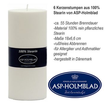 ASP-Holmblad Stumpenkerze 6er Set ASP Stearin Stumpenkerzen, Ø 6,6 x H 18 cm, weiß