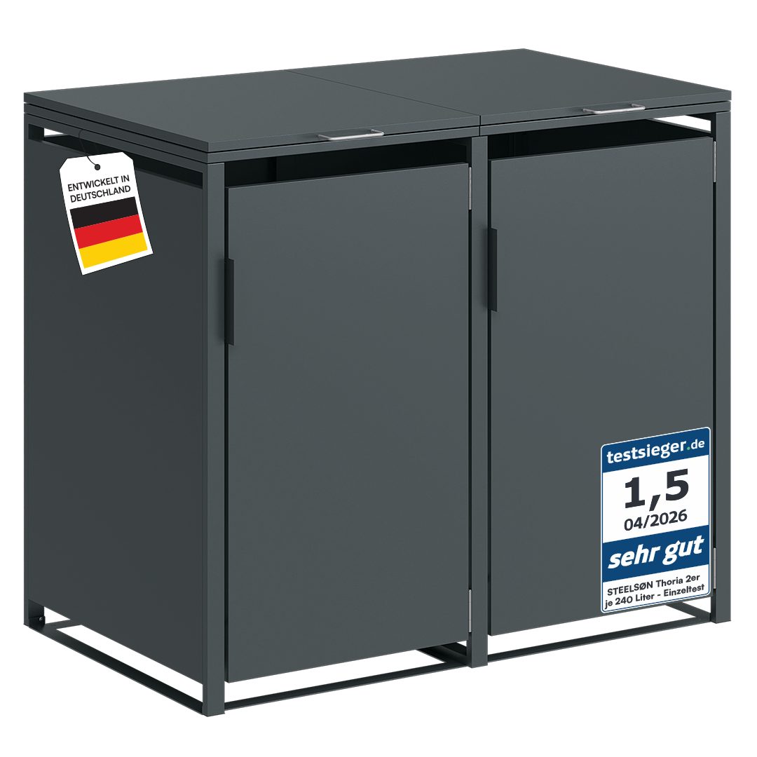 STEELSØN Mülltonnenbox Thoria 240L aus verzinktem Stahl (Anthrazit, verfügbar mit 1, 2, 3, 4, oder 5 Türen), Für 2 Tonnen