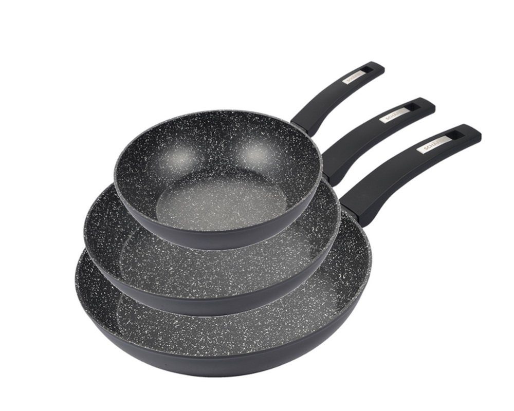 Schäfer Elektronik Pfannen-Set Bratpfannenset Marble Black 20+24+28 cm Bratpfanne, geschmiedete Aluminiumlegierung (3-tlg), Set aus 3 Bratpfannen